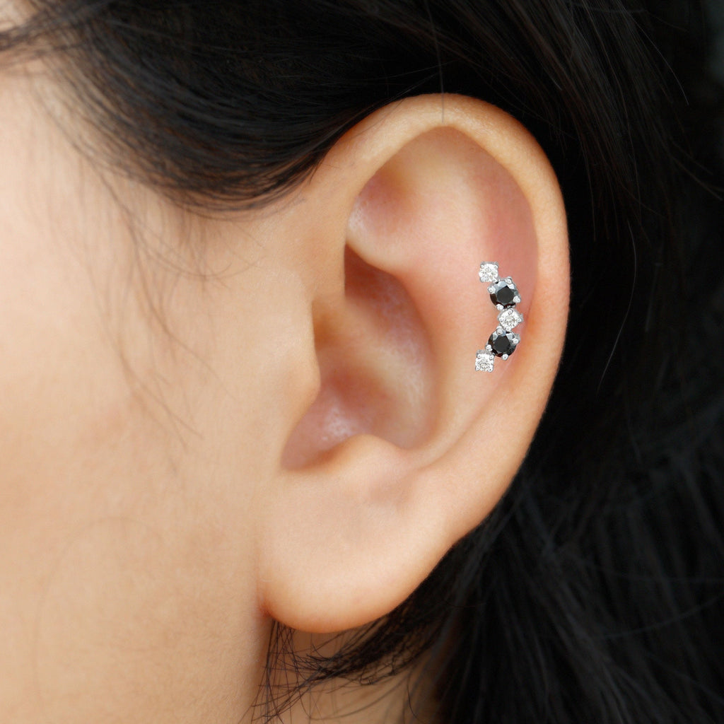 Alternate Black Onyx and Moissanite Crawler Earring