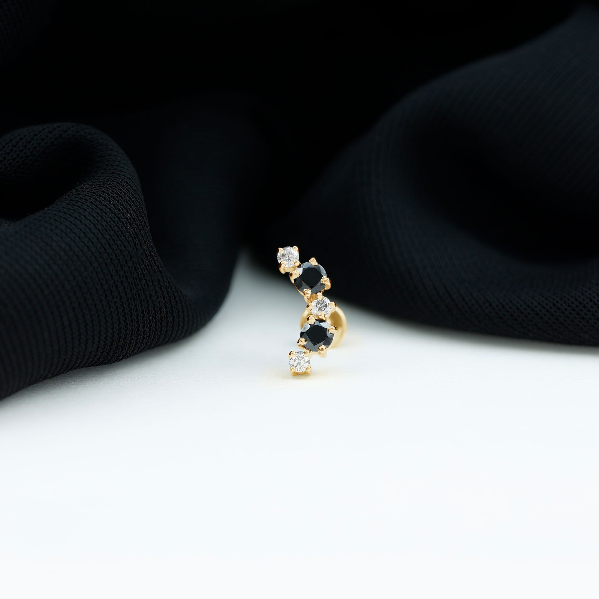 Alternate Black Onyx and Moissanite Crawler Earring