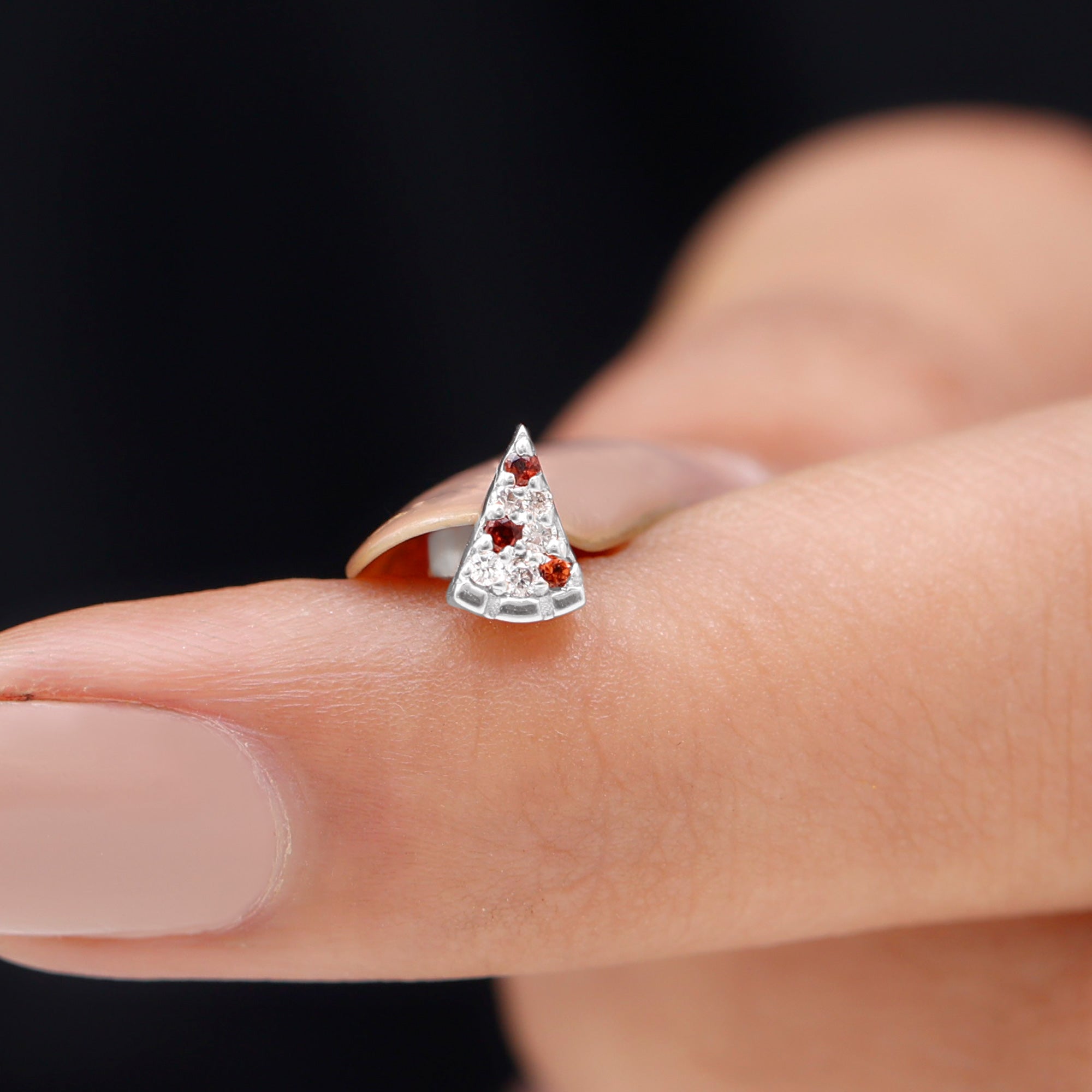 Round Cut Garnet and Diamond Pizza Slice Helix Earring