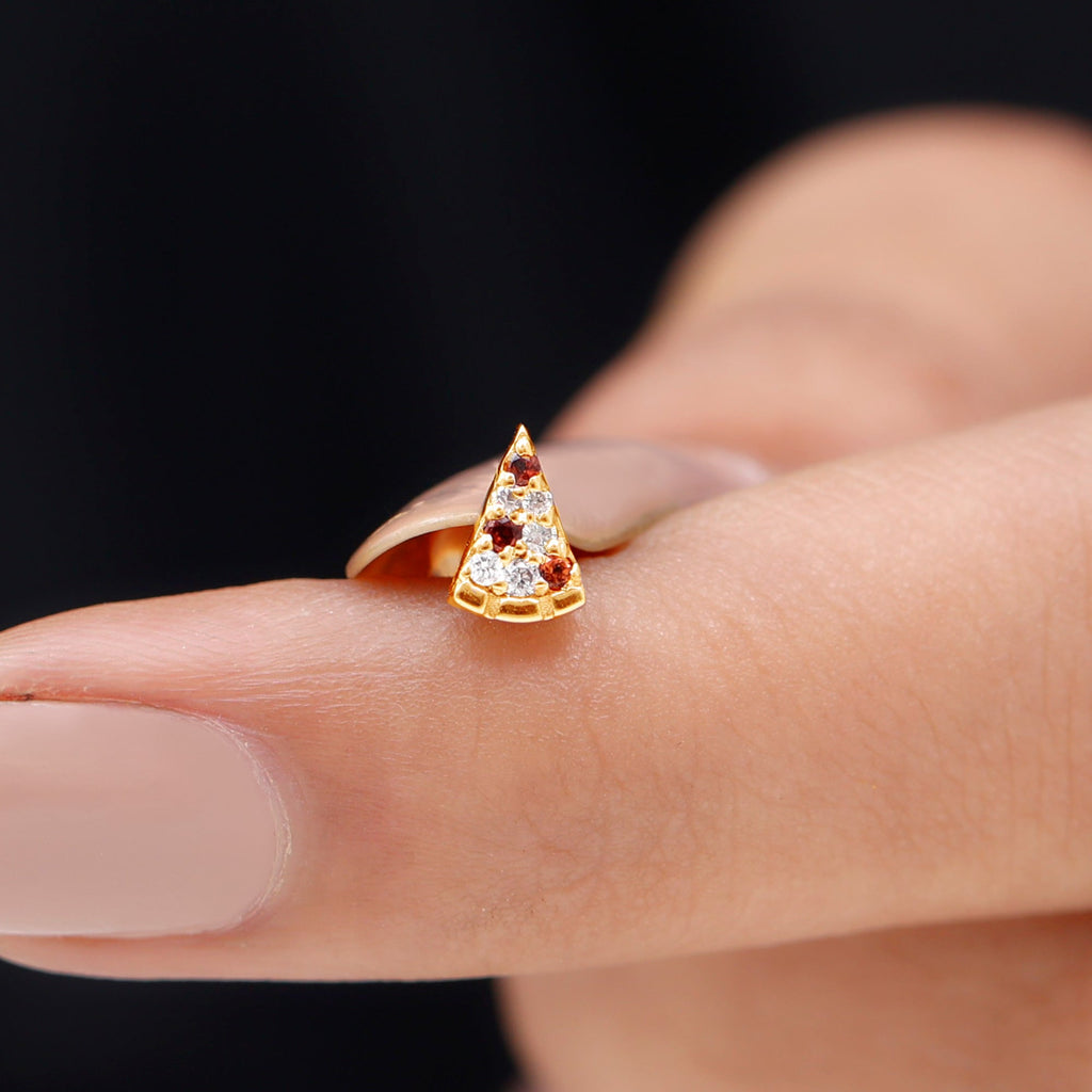 Round Cut Garnet and Diamond Pizza Slice Helix Earring