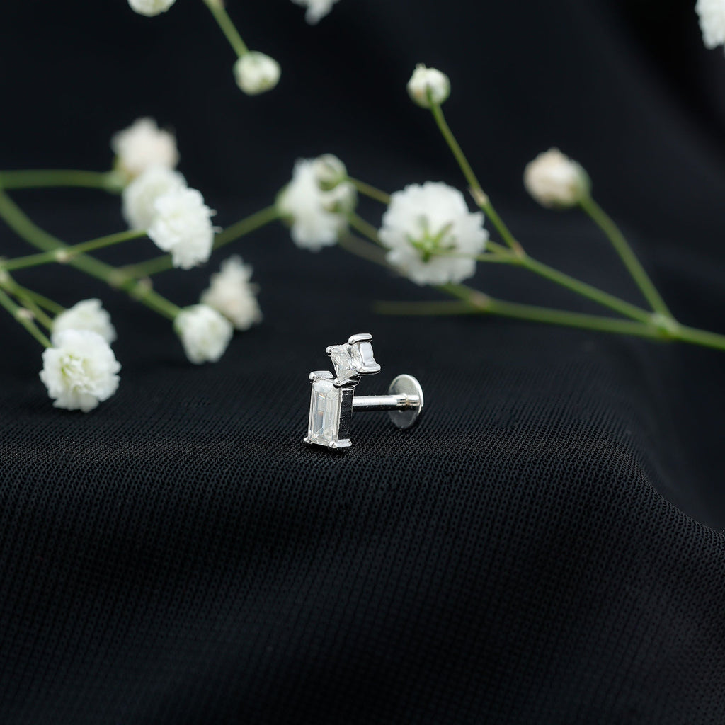Baguette and Princess Moissanite Two Stone Helix Earring