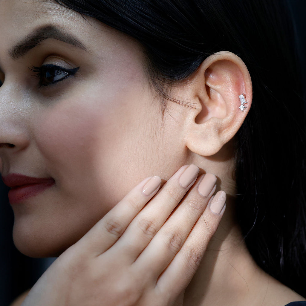 Baguette and Princess Moissanite Two Stone Helix Earring