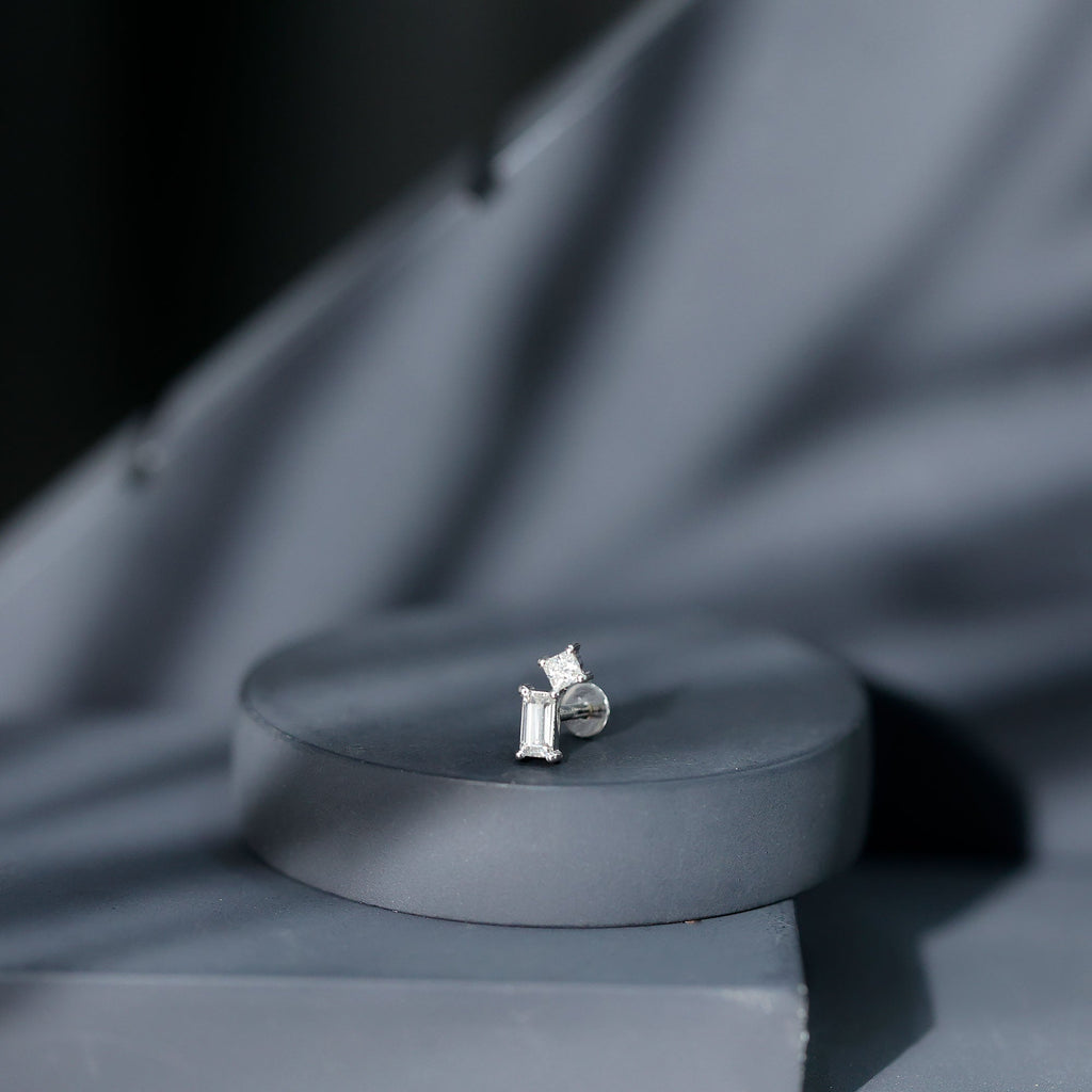 Baguette and Princess Moissanite Two Stone Helix Earring