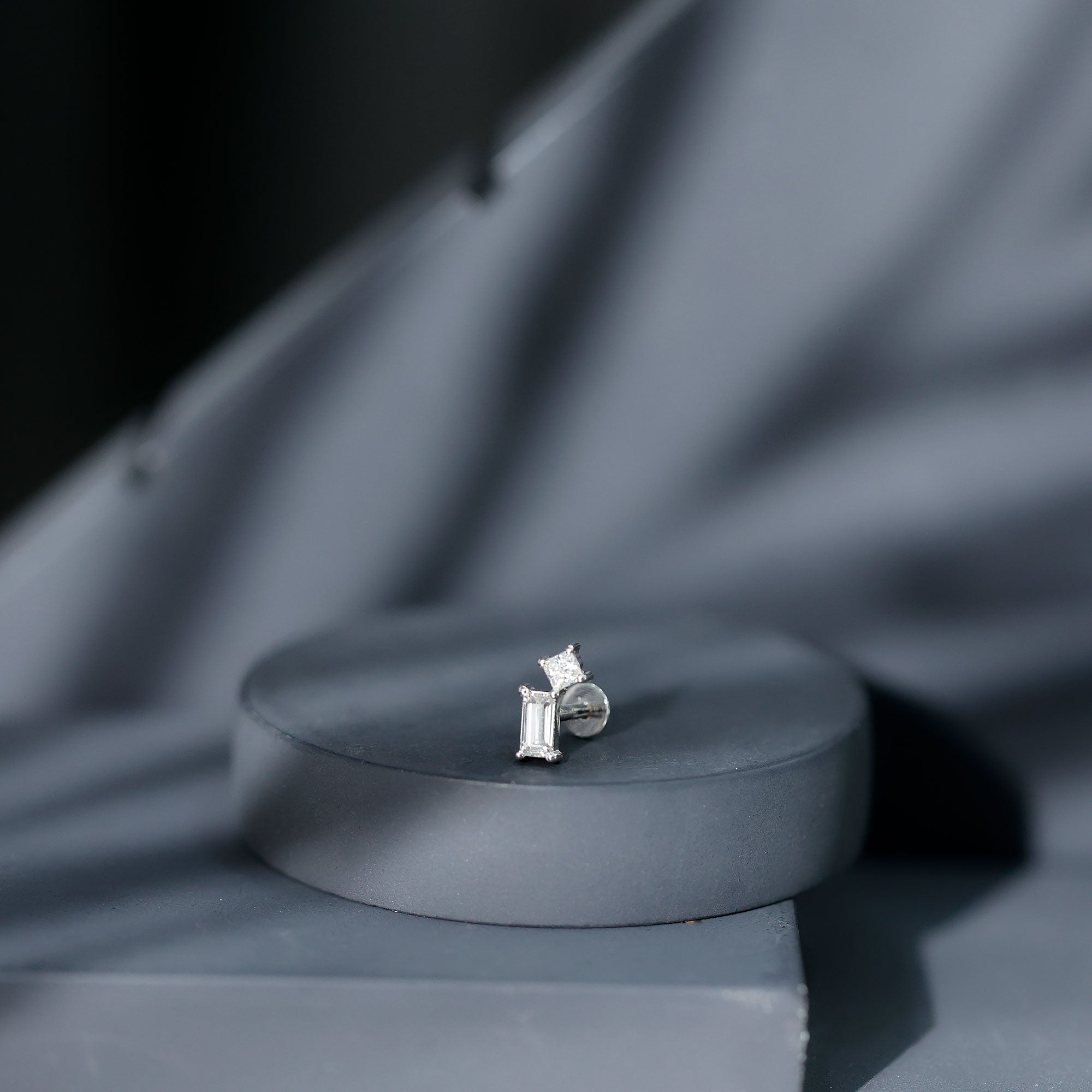 Baguette and Princess Moissanite Two Stone Helix Earring