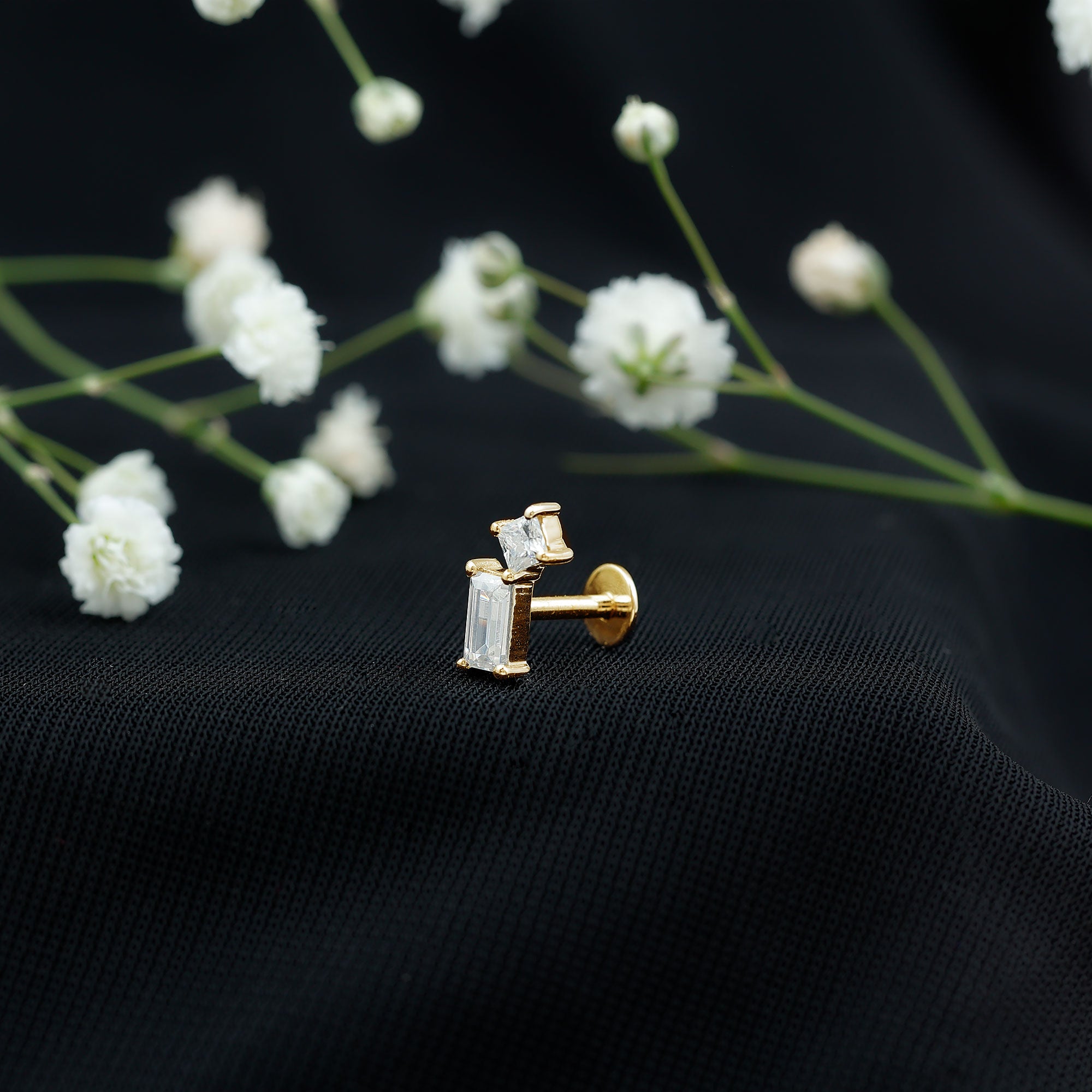 Baguette and Princess Moissanite Two Stone Helix Earring