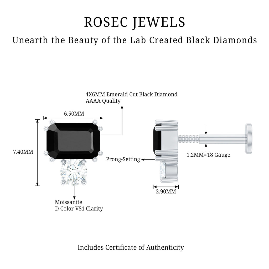 Lab Grown Black Diamond and Moissanite Helix Piercing Earring