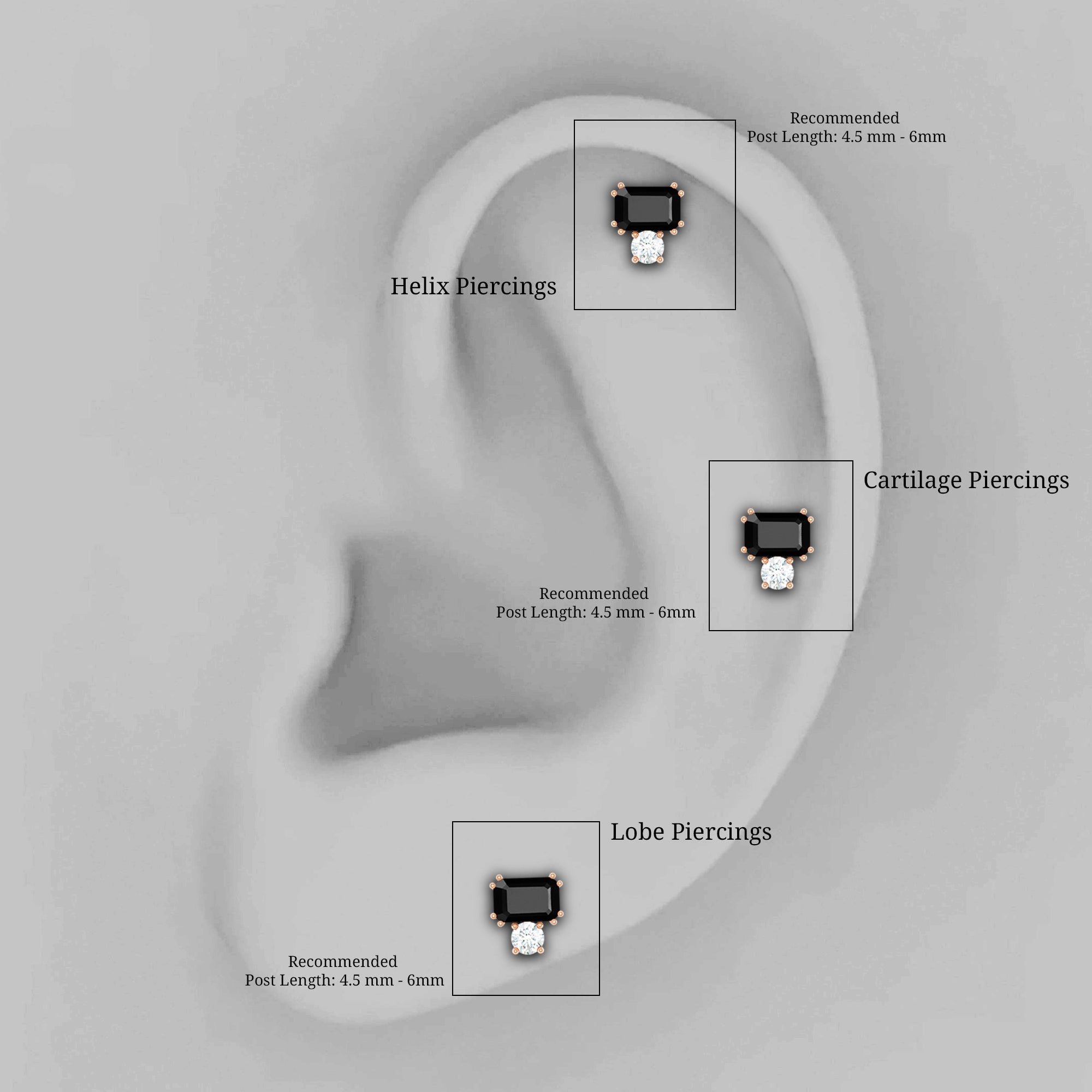 Lab Grown Black Diamond and Moissanite Helix Piercing Earring