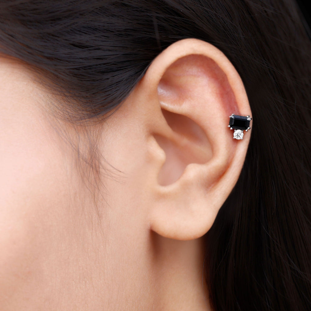 Lab Grown Black Diamond and Moissanite Helix Piercing Earring