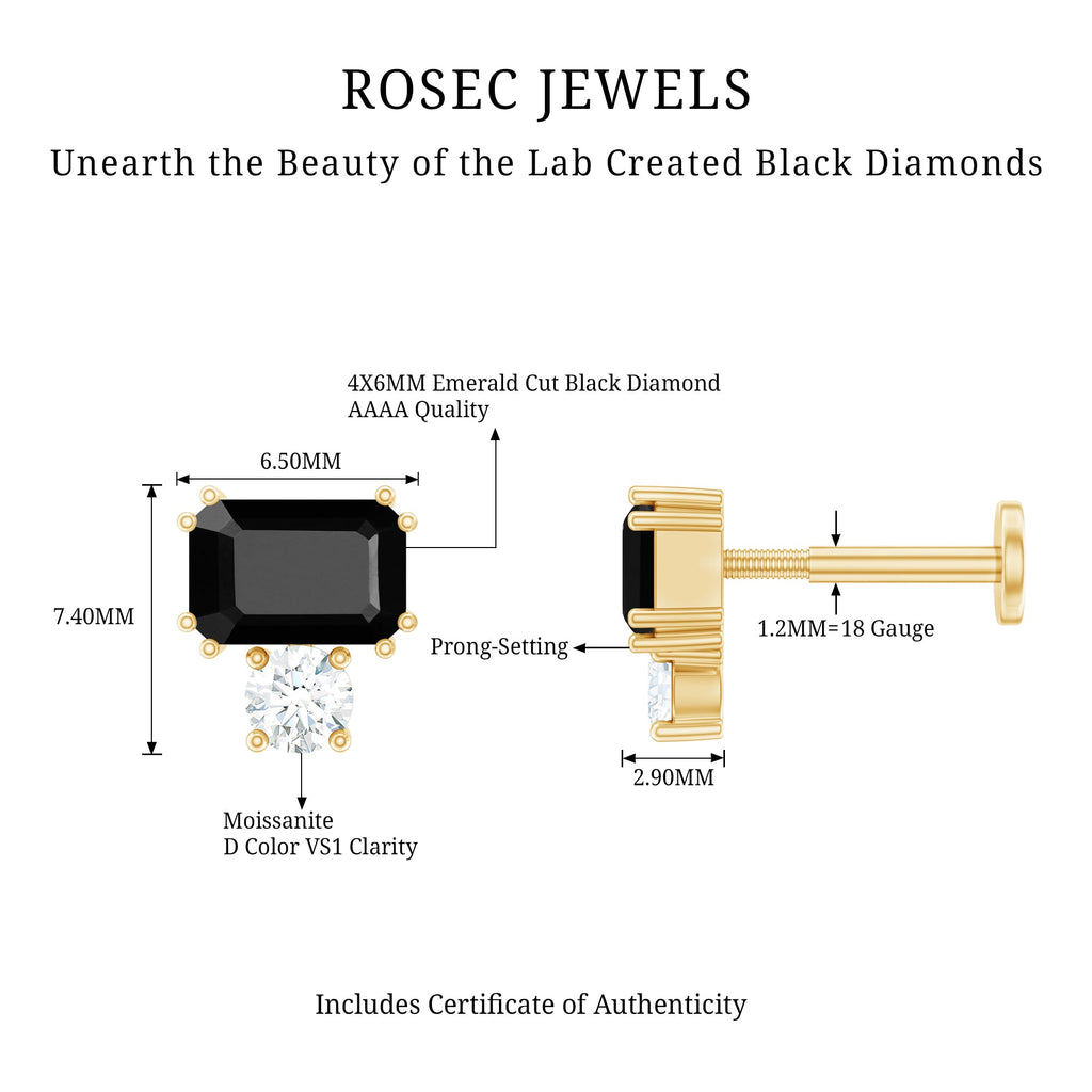 Lab Grown Black Diamond and Moissanite Helix Piercing Earring