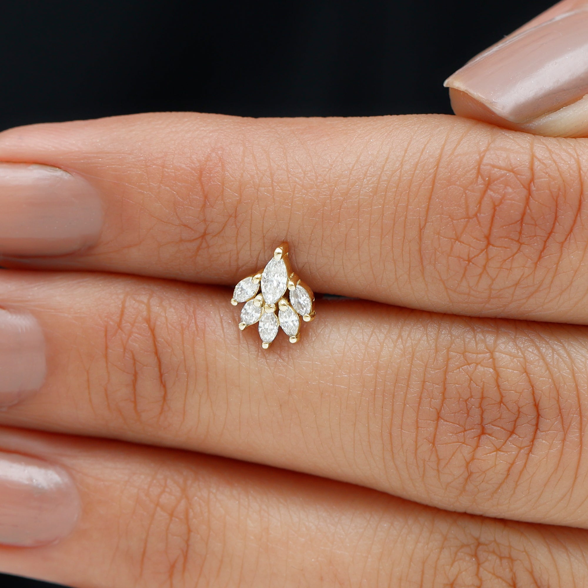 Marquise Moissanite Cluster Leaf Earring for Cartilage Piercing