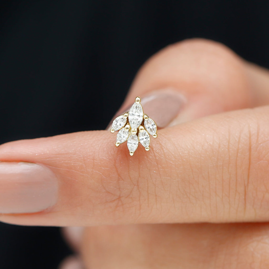 Marquise Moissanite Cluster Leaf Earring for Cartilage Piercing