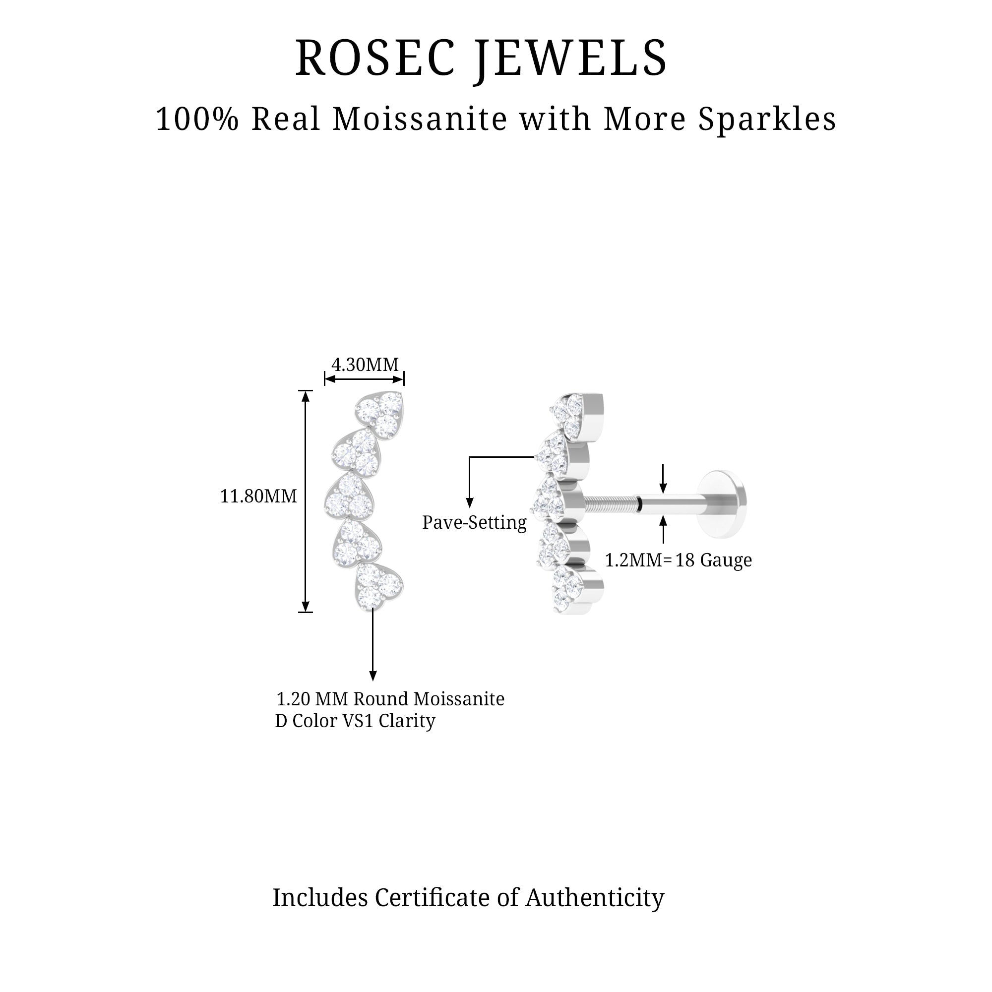 Certified Moissanite Heart Curved Crawler Earring