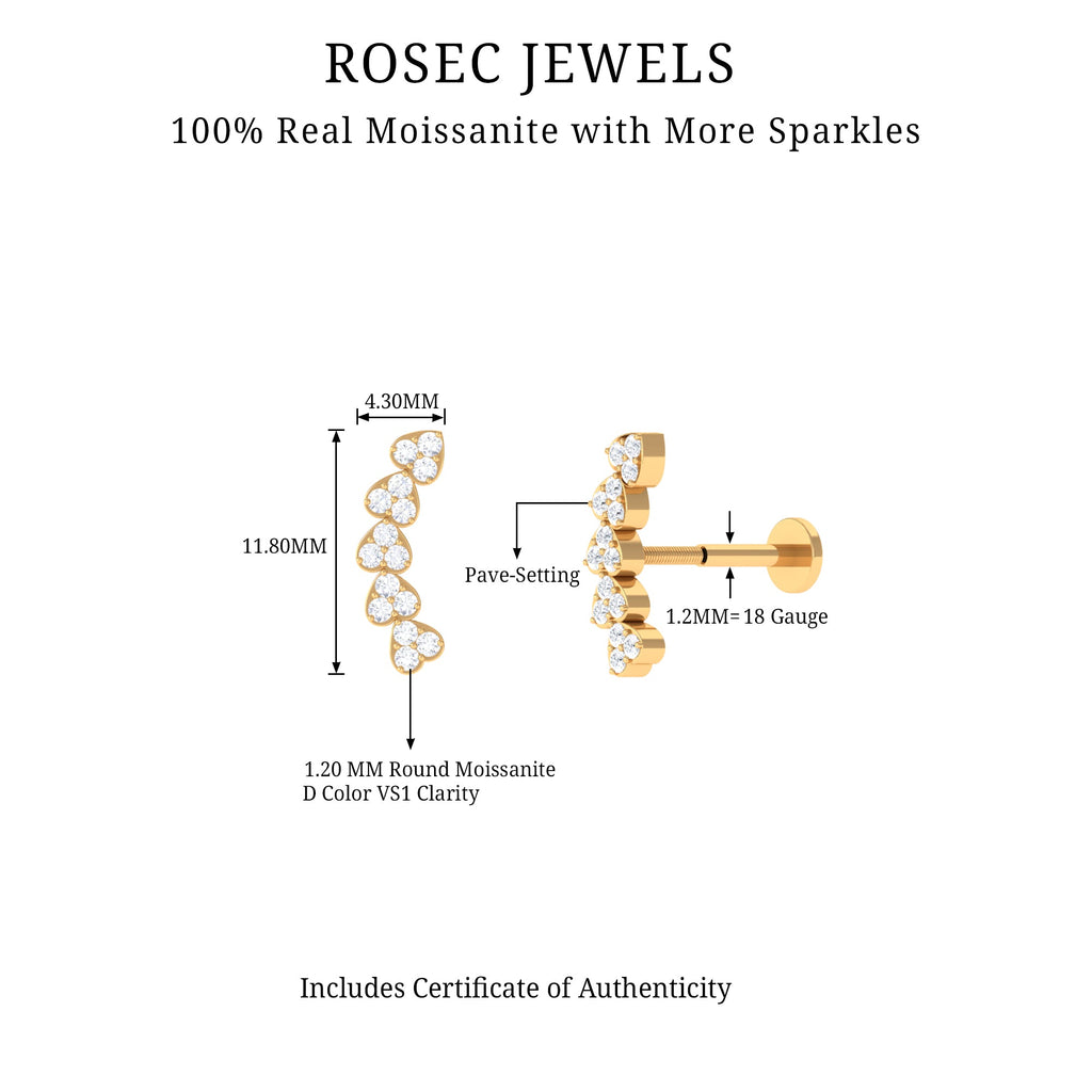 Certified Moissanite Heart Curved Crawler Earring