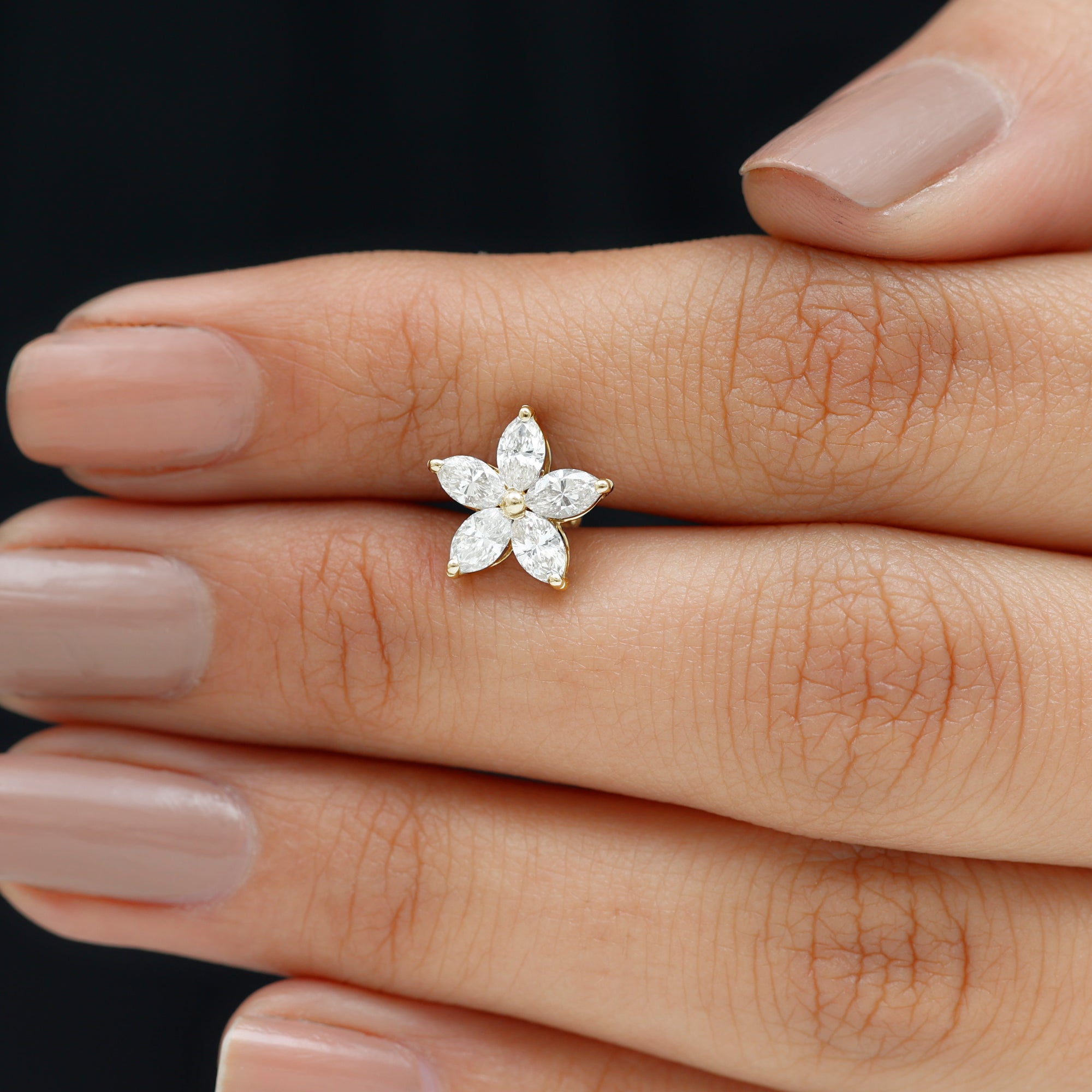 Marquise Cut Moissanite Floral Earring for Cartilage Piercing