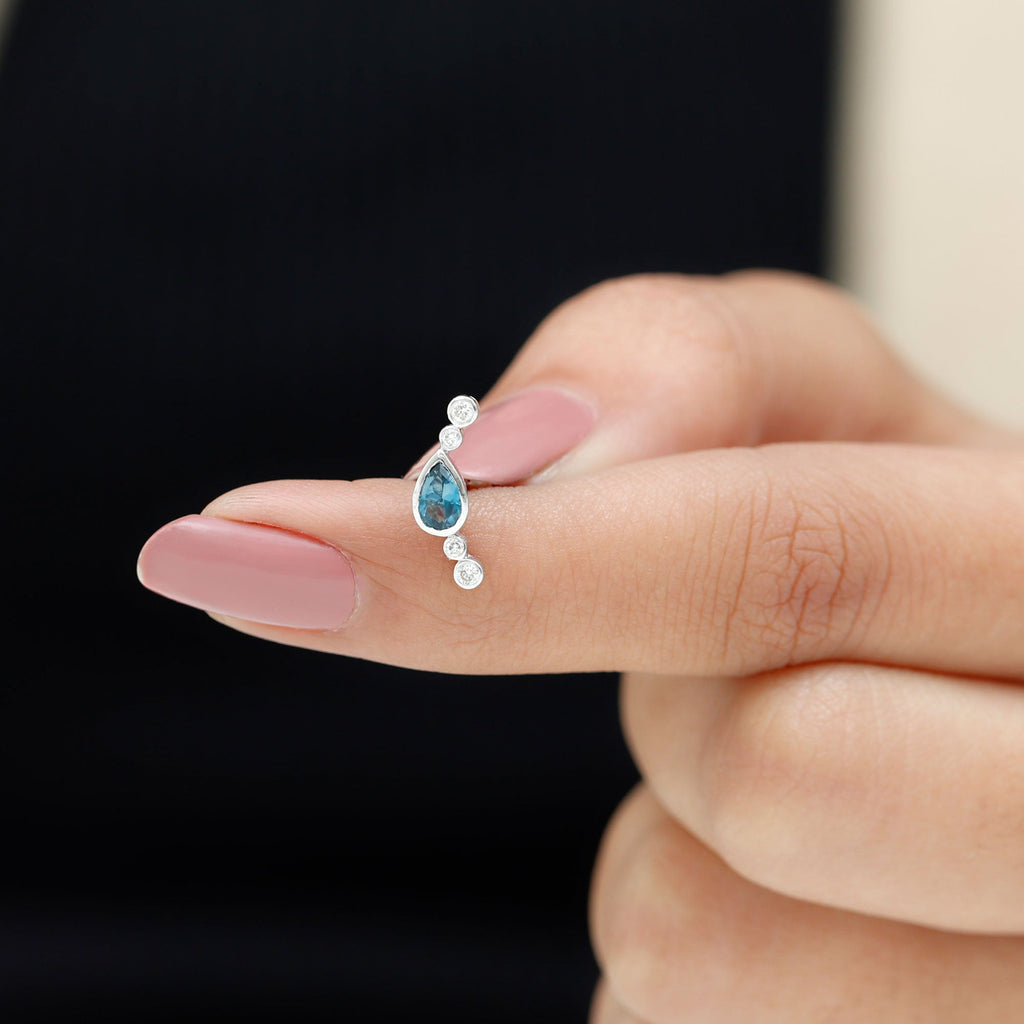 London Blue Topaz Ear Crawler Earring with Diamond