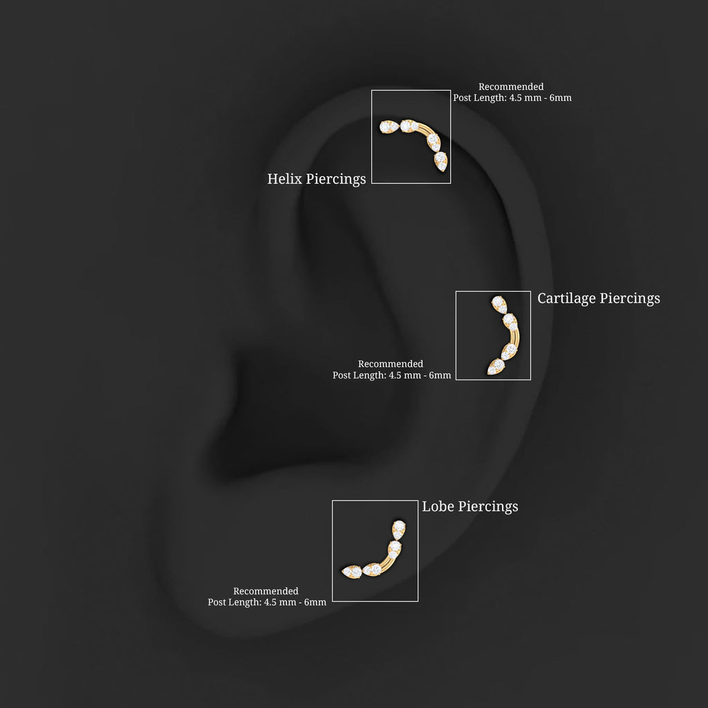 Certified Moissanite Curved Helix Earring in Gold