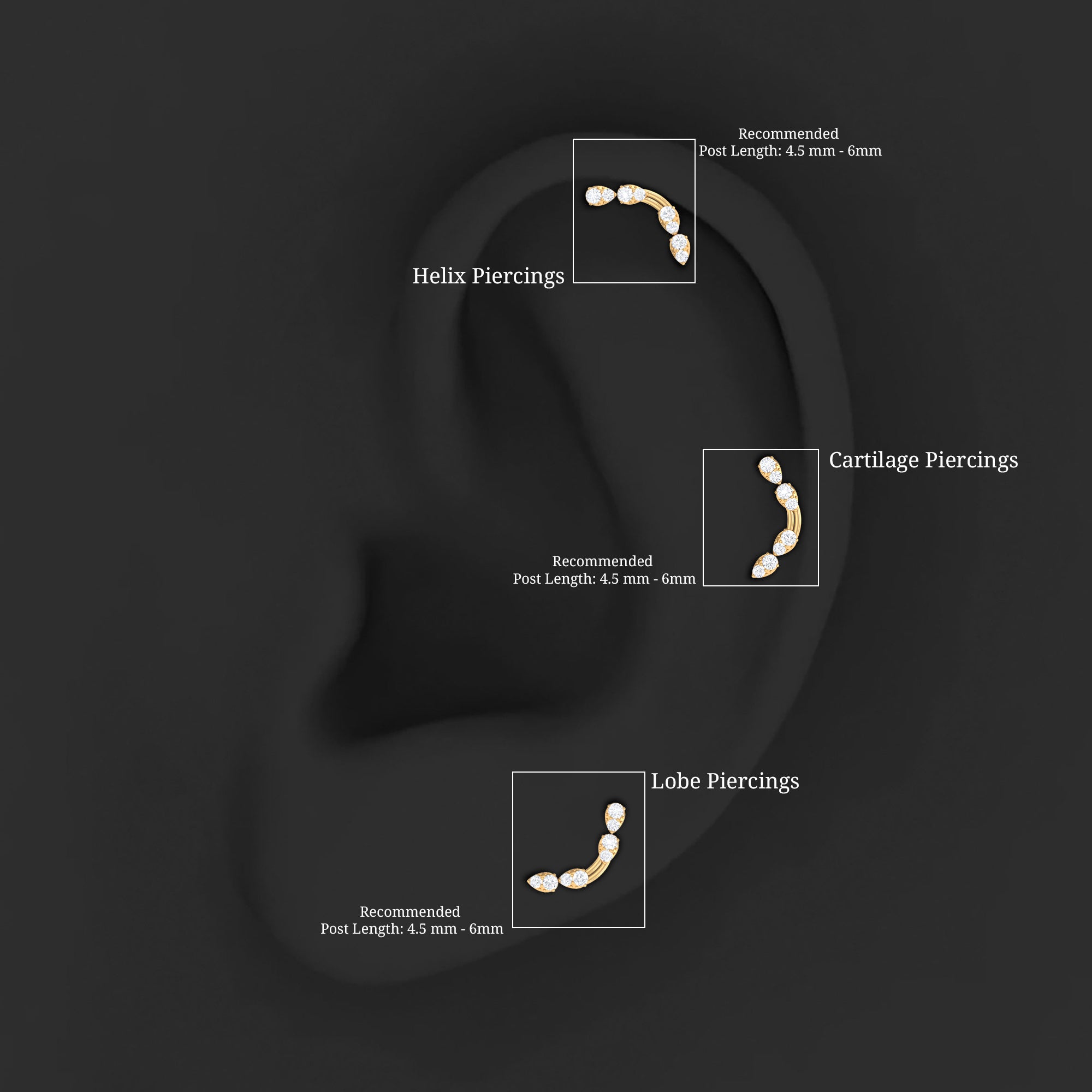 Certified Moissanite Curved Helix Earring in Gold
