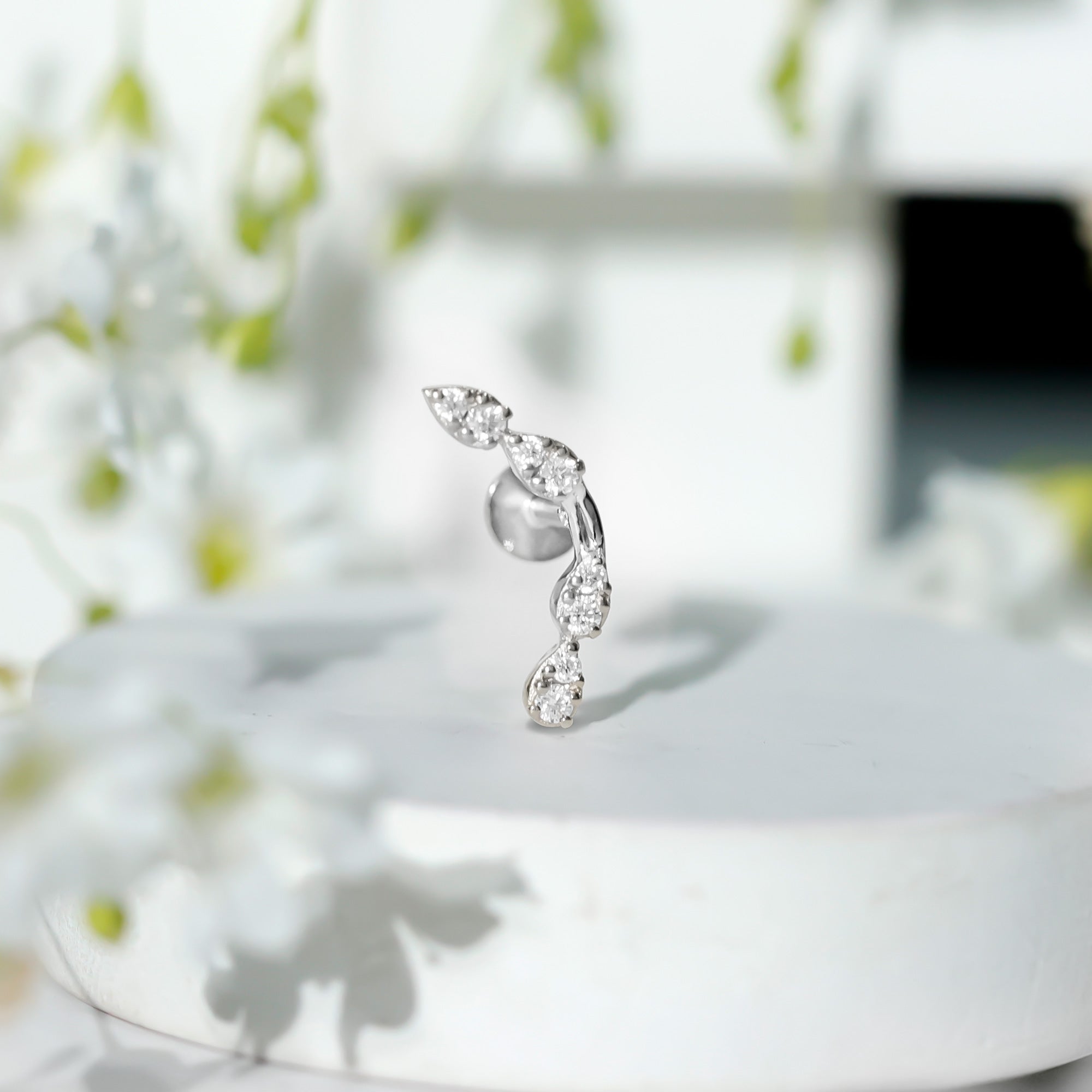 Certified Moissanite Curved Helix Earring in Gold