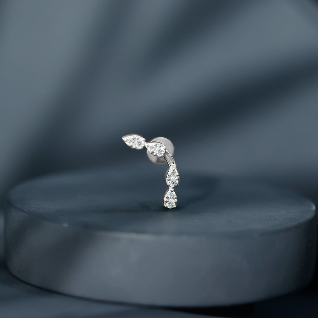 Certified Moissanite Curved Helix Earring in Gold