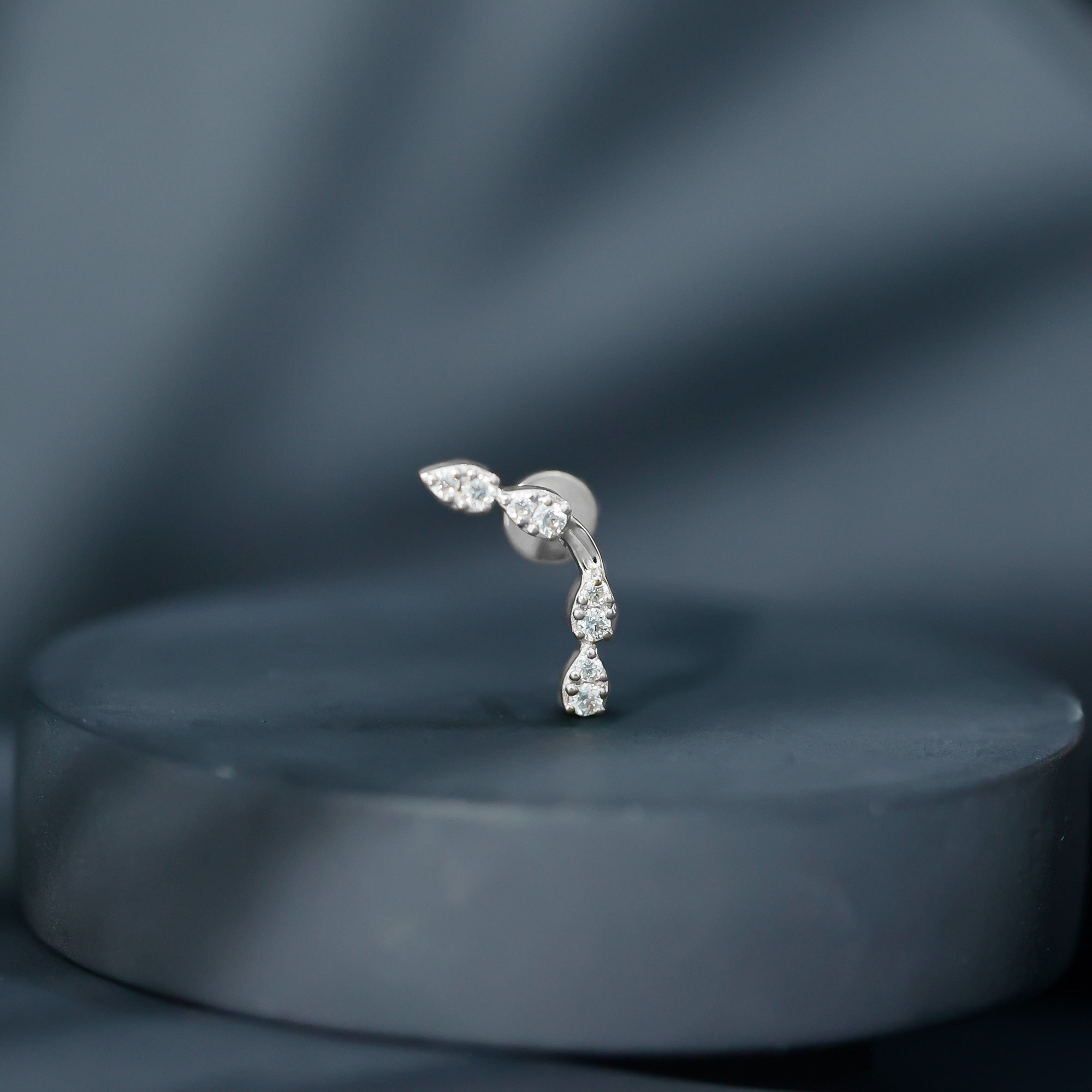 Certified Moissanite Curved Helix Earring in Gold