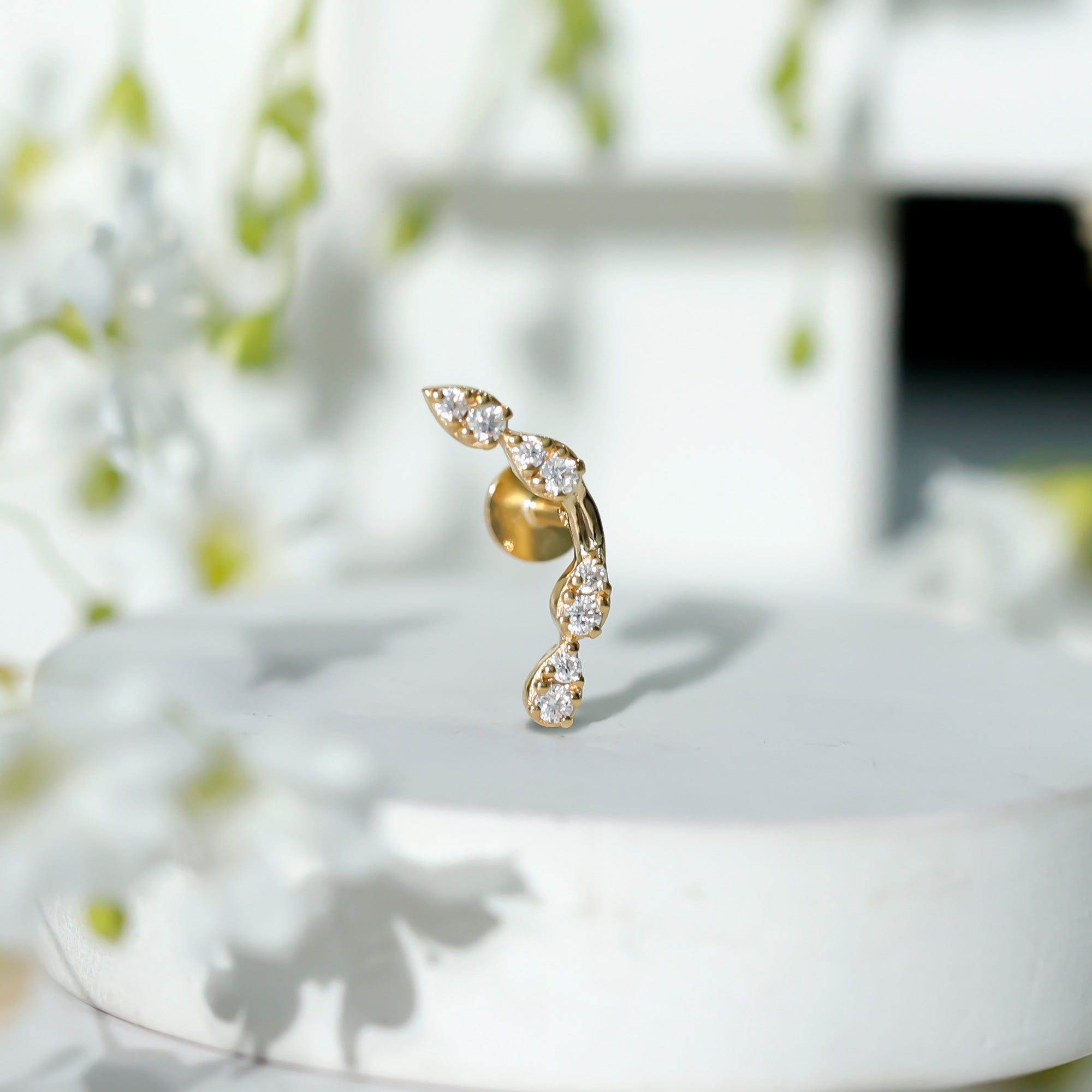 Certified Moissanite Curved Helix Earring in Gold