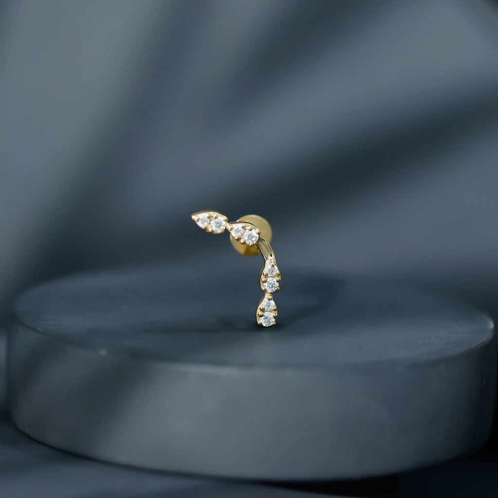 Certified Moissanite Curved Helix Earring in Gold