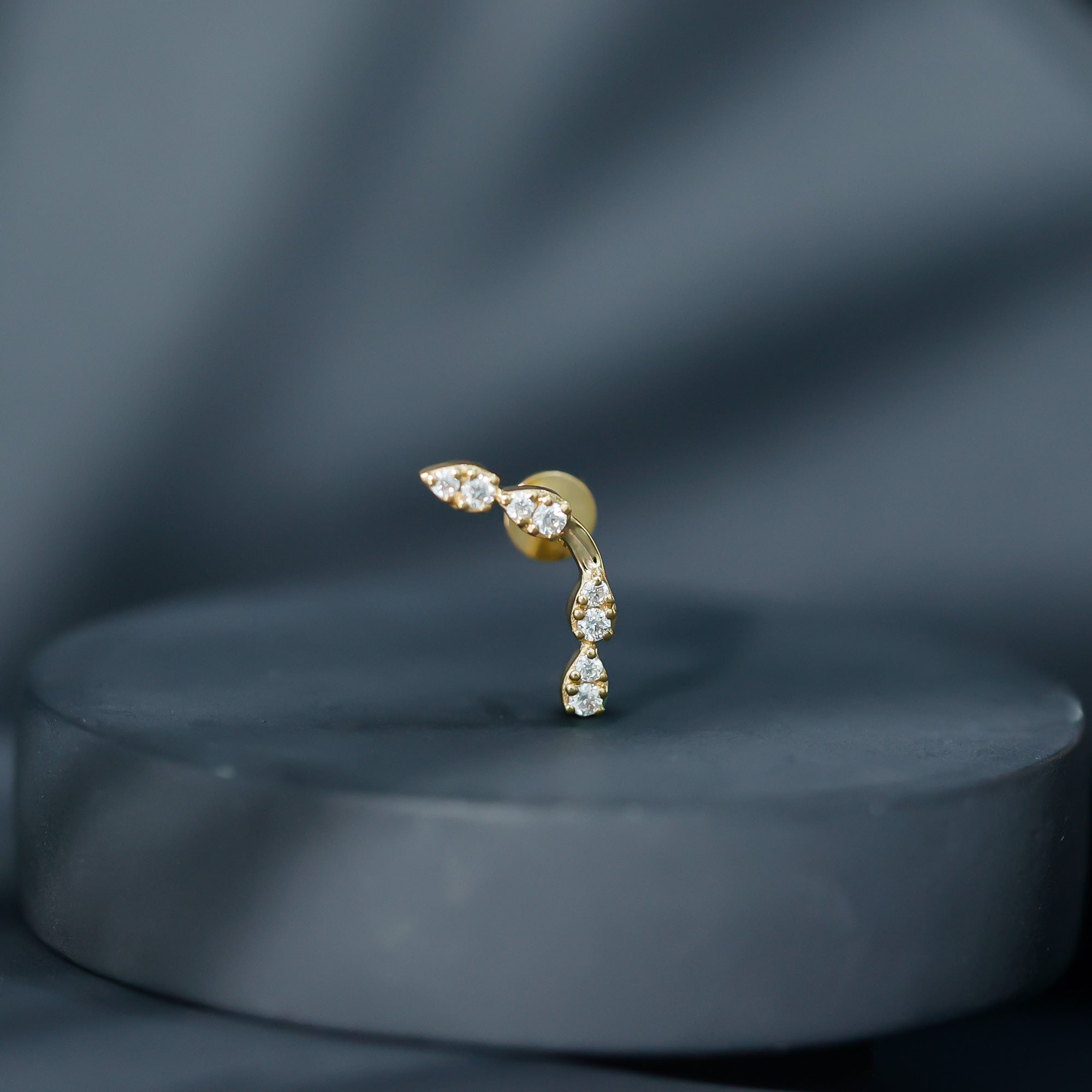 Certified Moissanite Curved Helix Earring in Gold