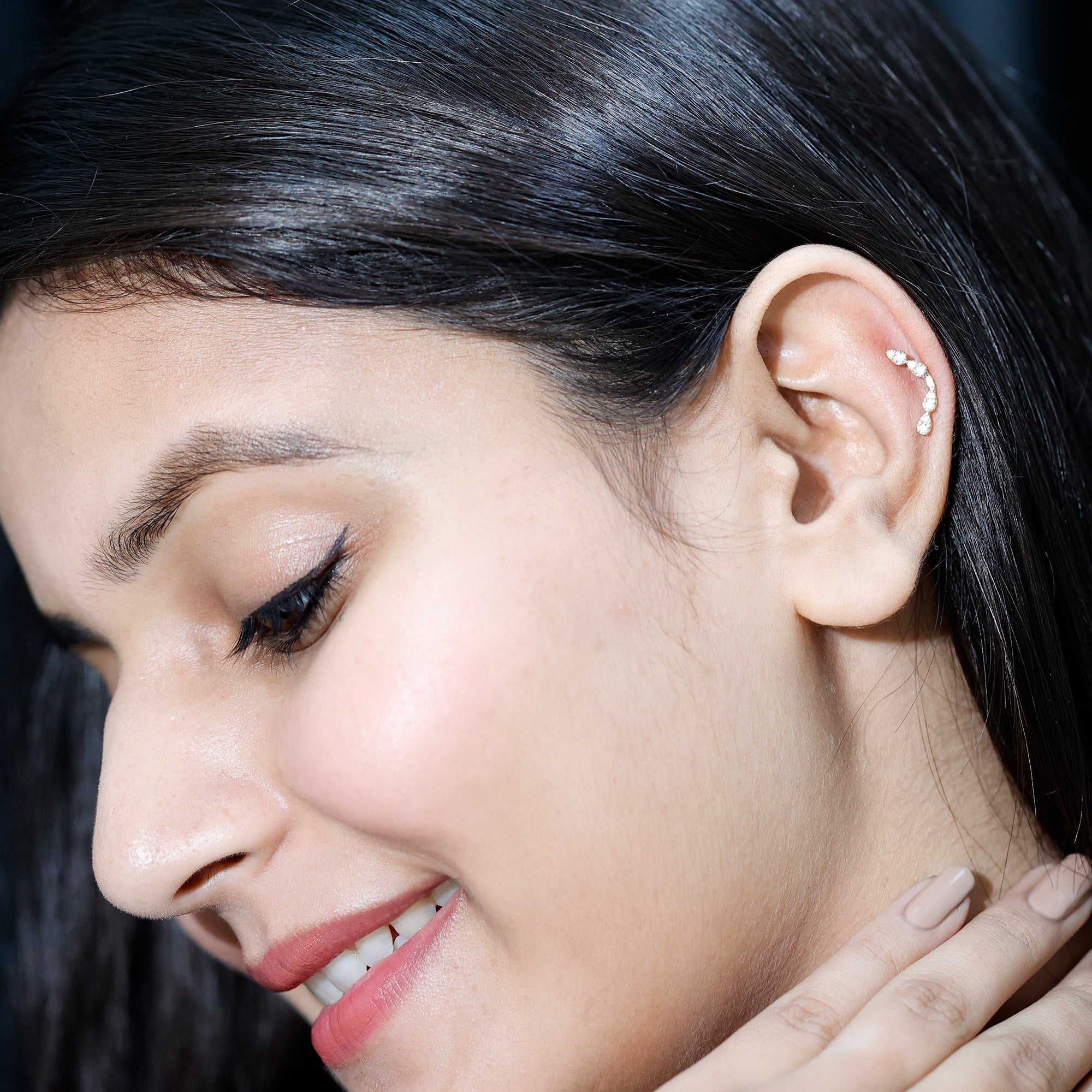 Certified Moissanite Curved Helix Earring in Gold