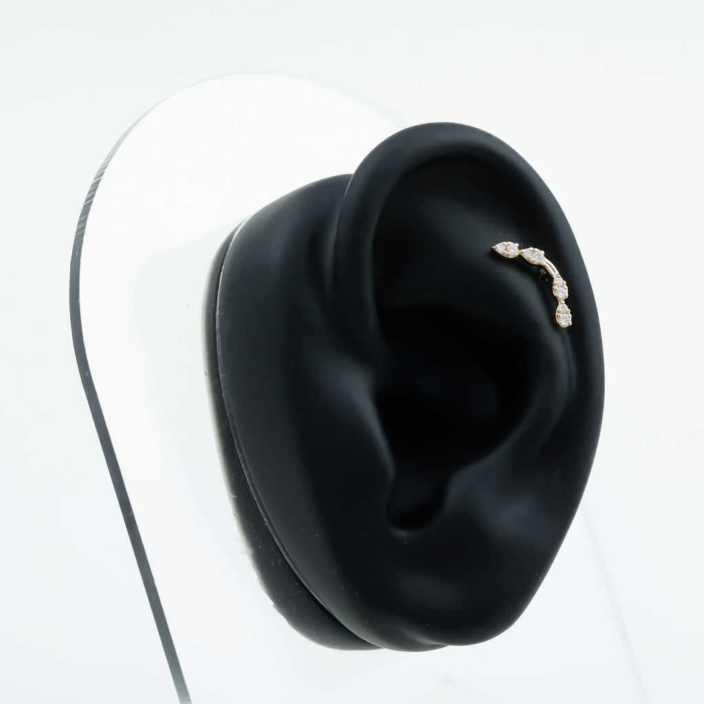 Certified Moissanite Curved Helix Earring in Gold