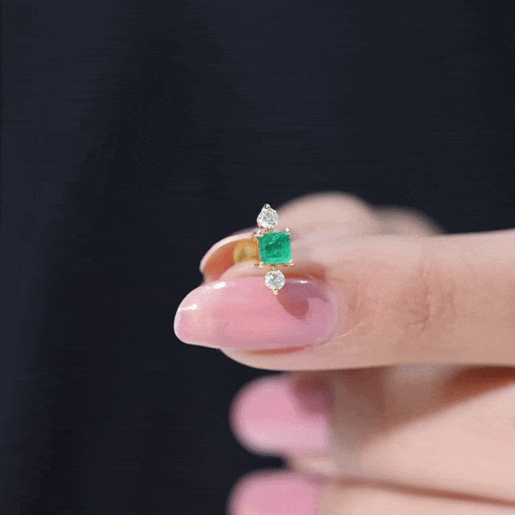Natural Emerald and Moissanite Helix Earring