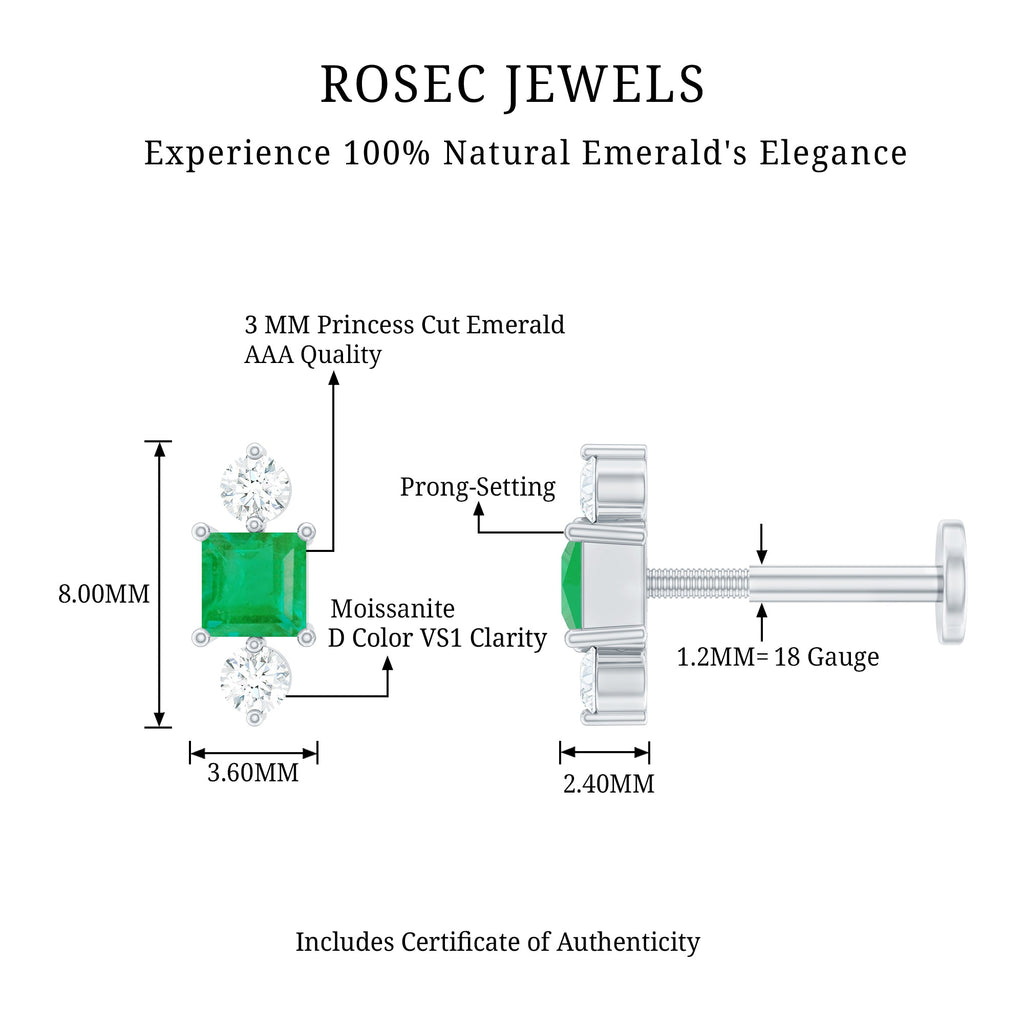 Natural Emerald and Moissanite Helix Earring