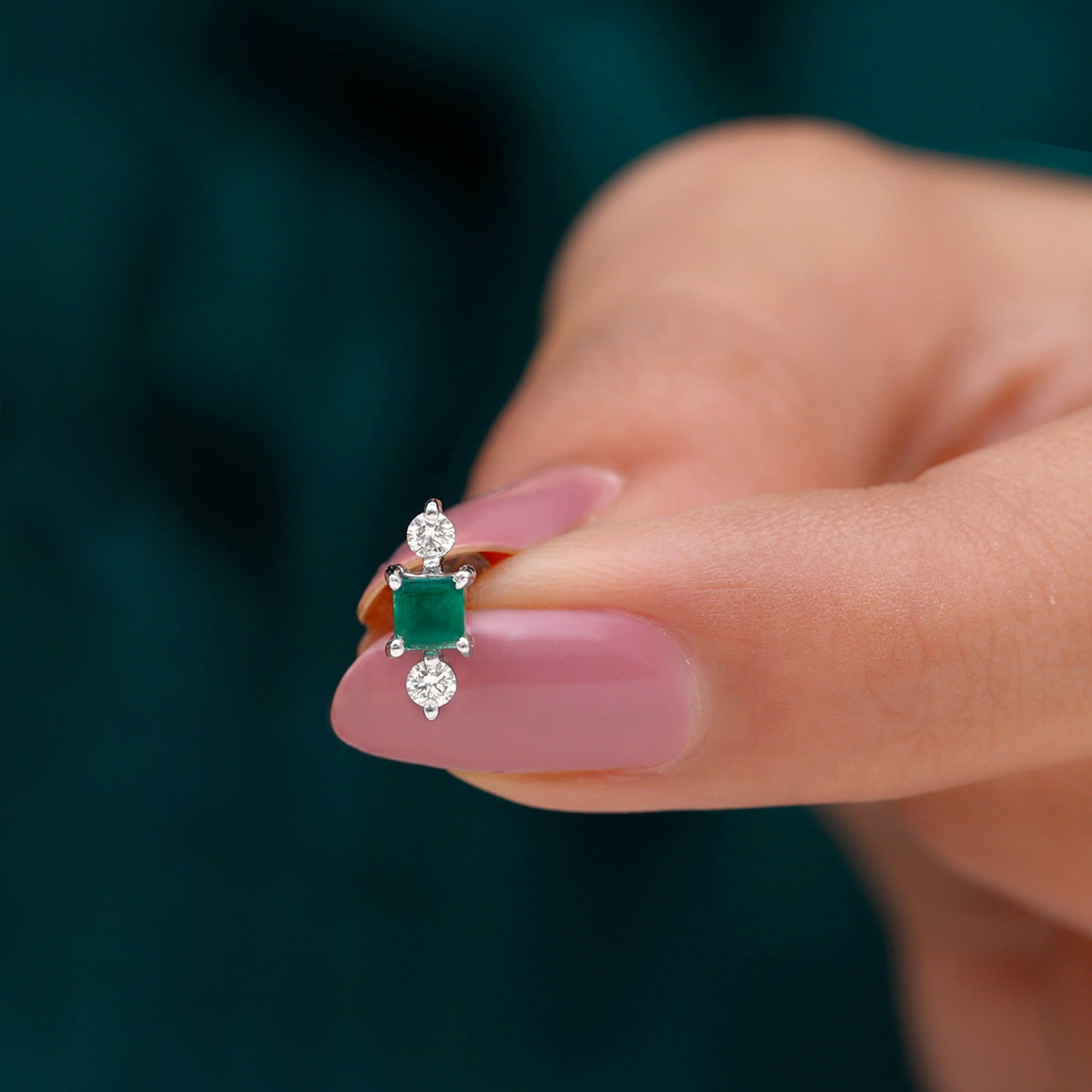 Natural Emerald and Moissanite Helix Earring