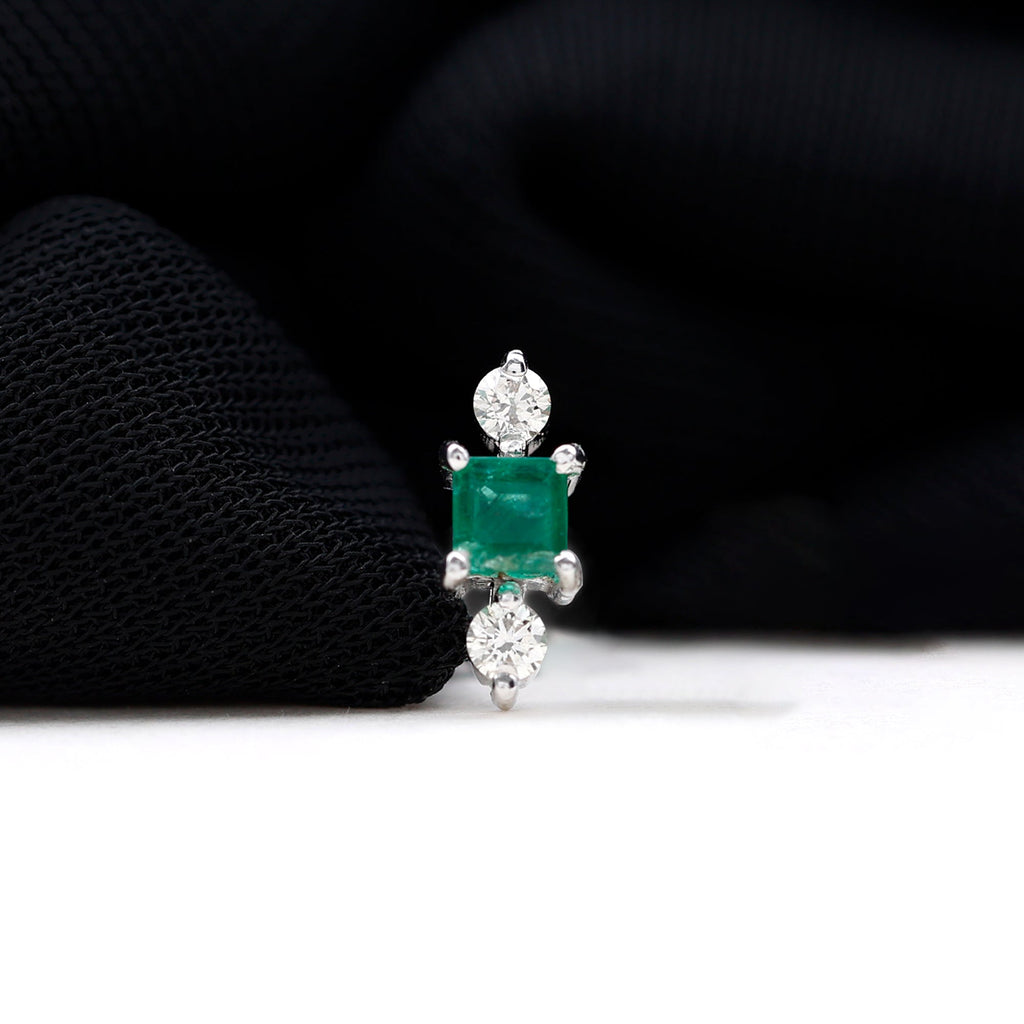 Natural Emerald and Moissanite Helix Earring