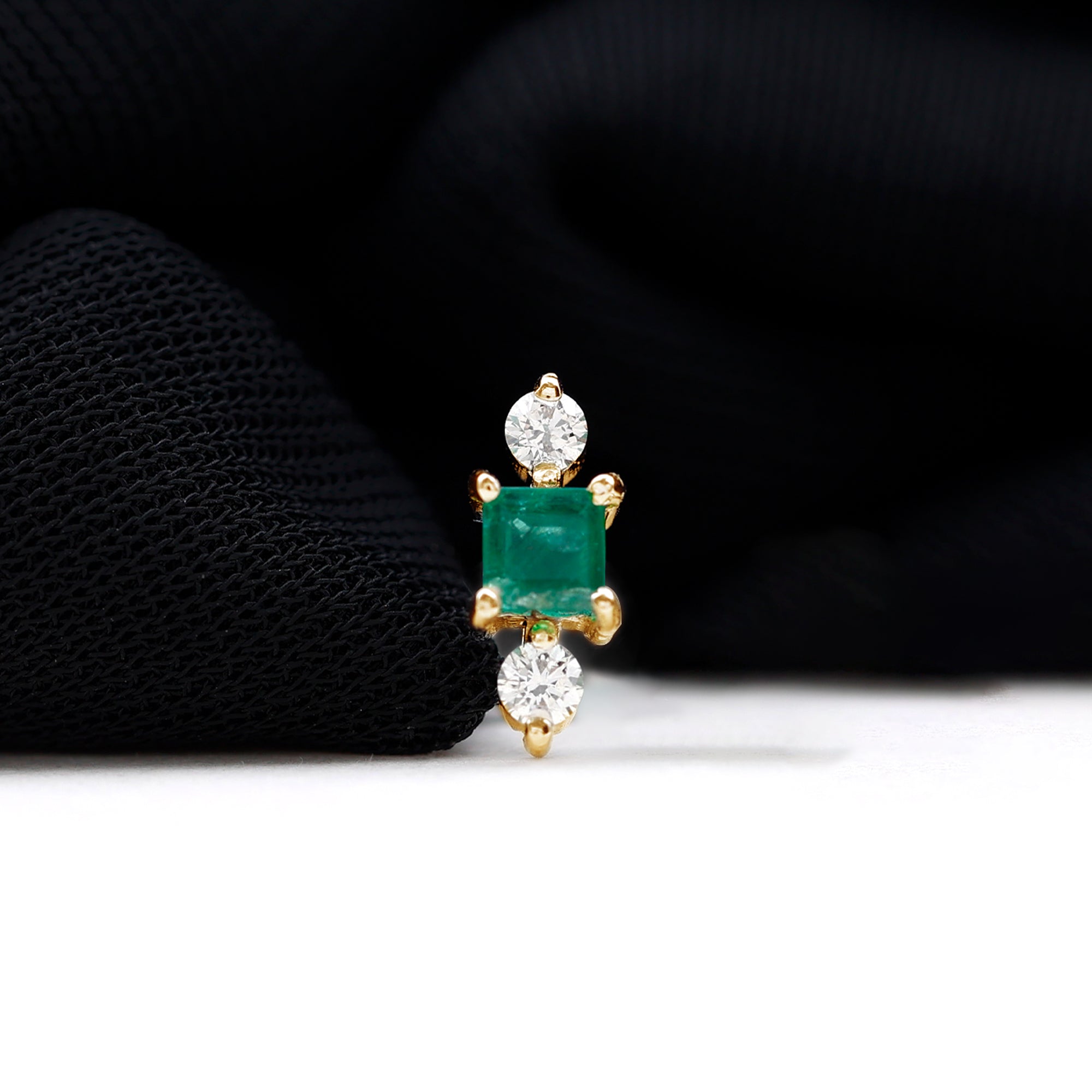 Natural Emerald and Moissanite Helix Earring