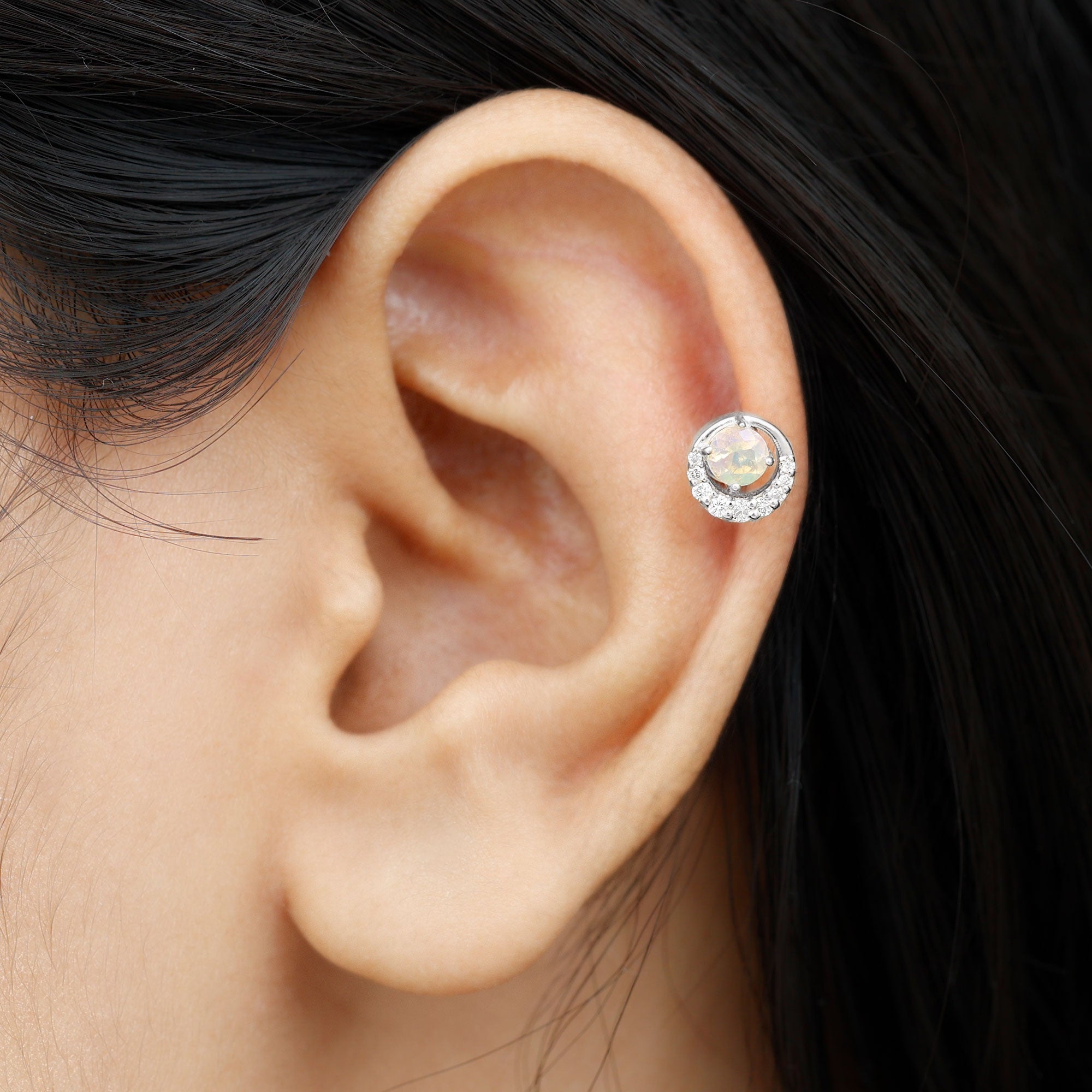 Real Ethiopian Opal Circle Cartilage Earring