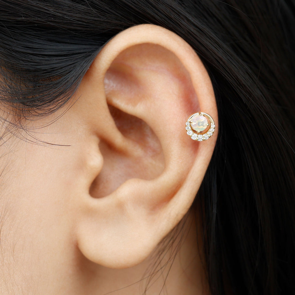 Real Ethiopian Opal Circle Cartilage Earring