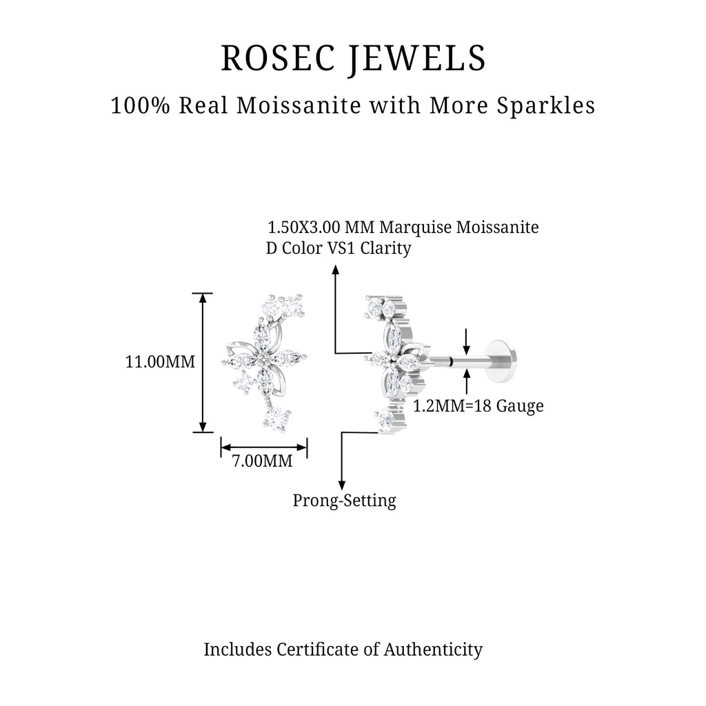 Certified Moissanite Flower Crawler Earring