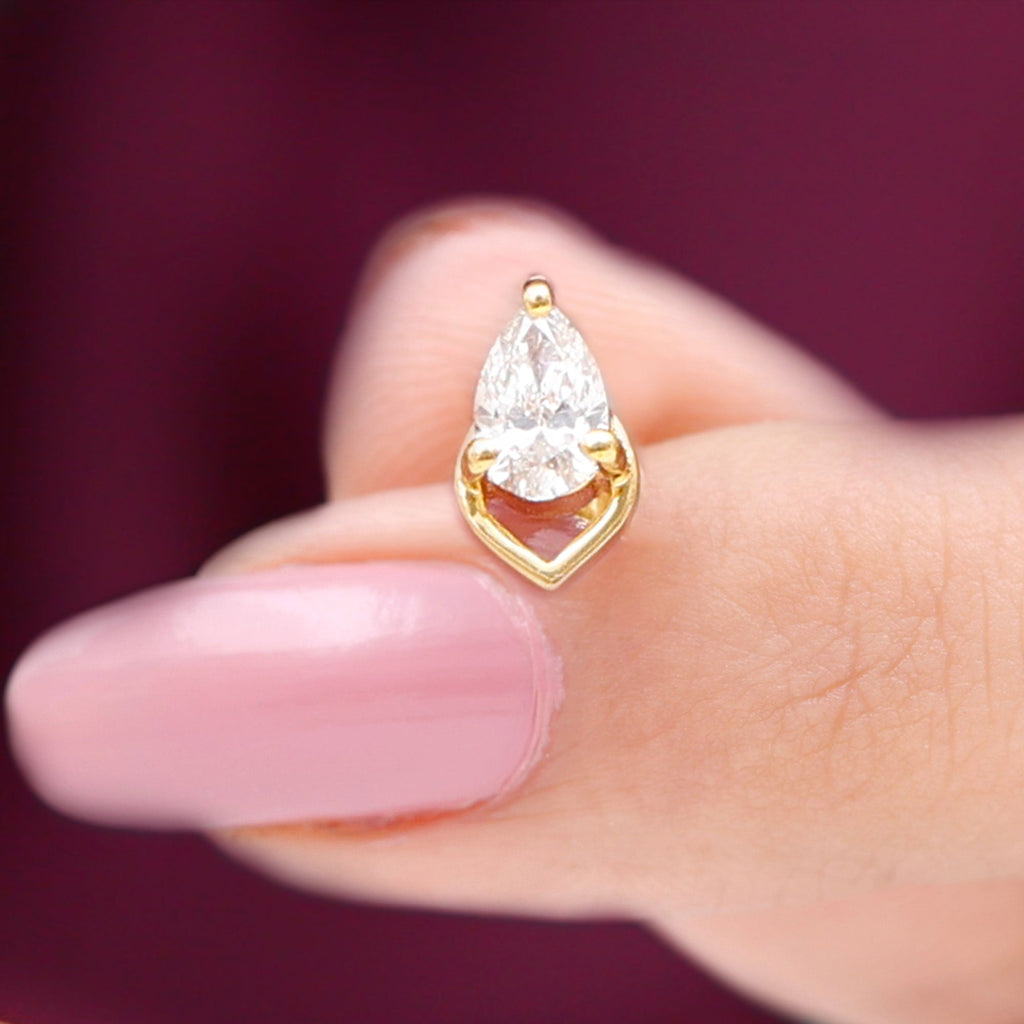3X5MM Pear Shape Moissanite Solitaire Cartilage Earring