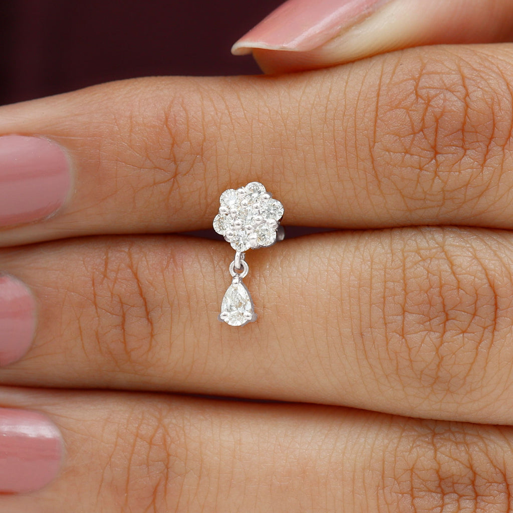 Moissanite Floral Drop Earring for Helix Piercing