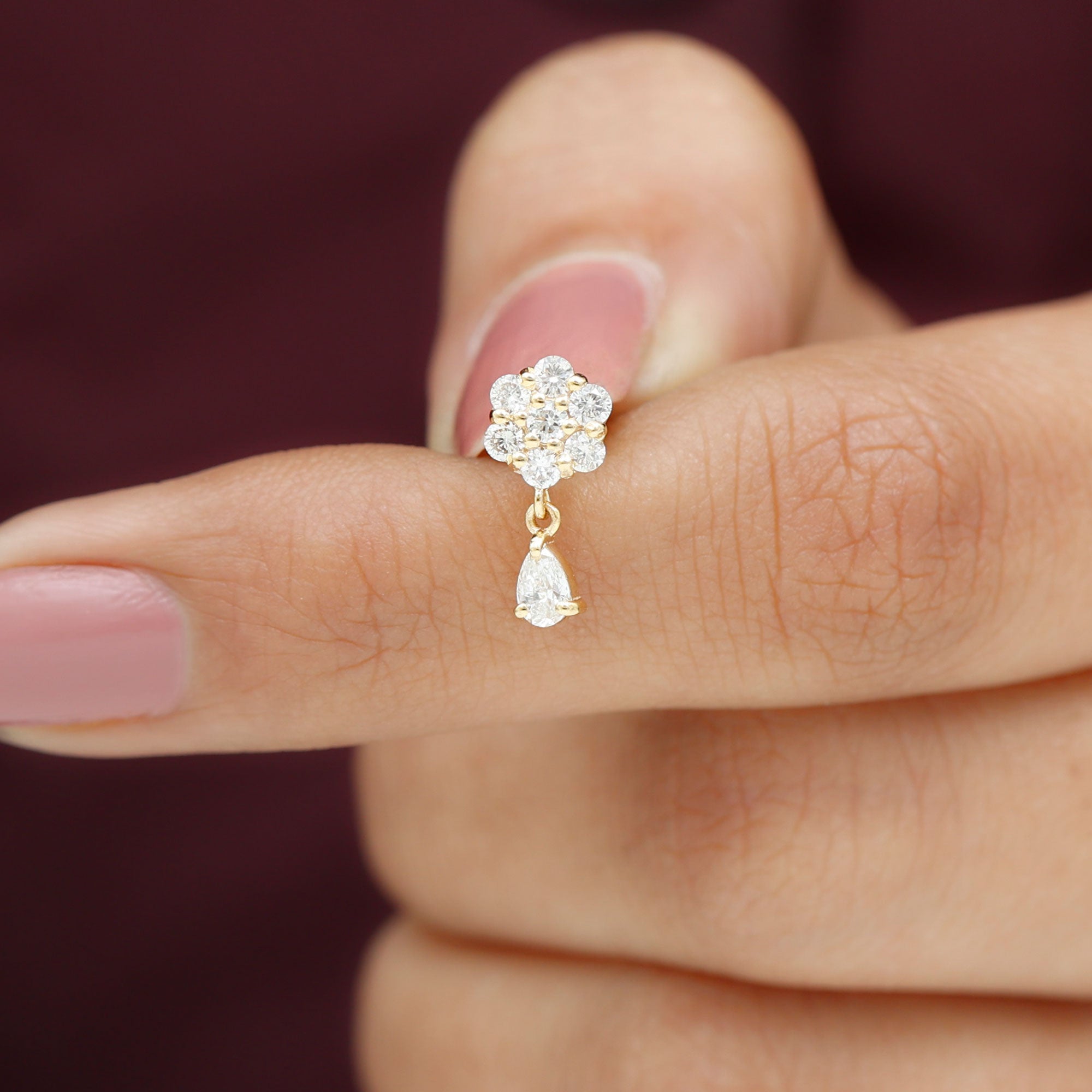 Moissanite Floral Drop Earring for Helix Piercing