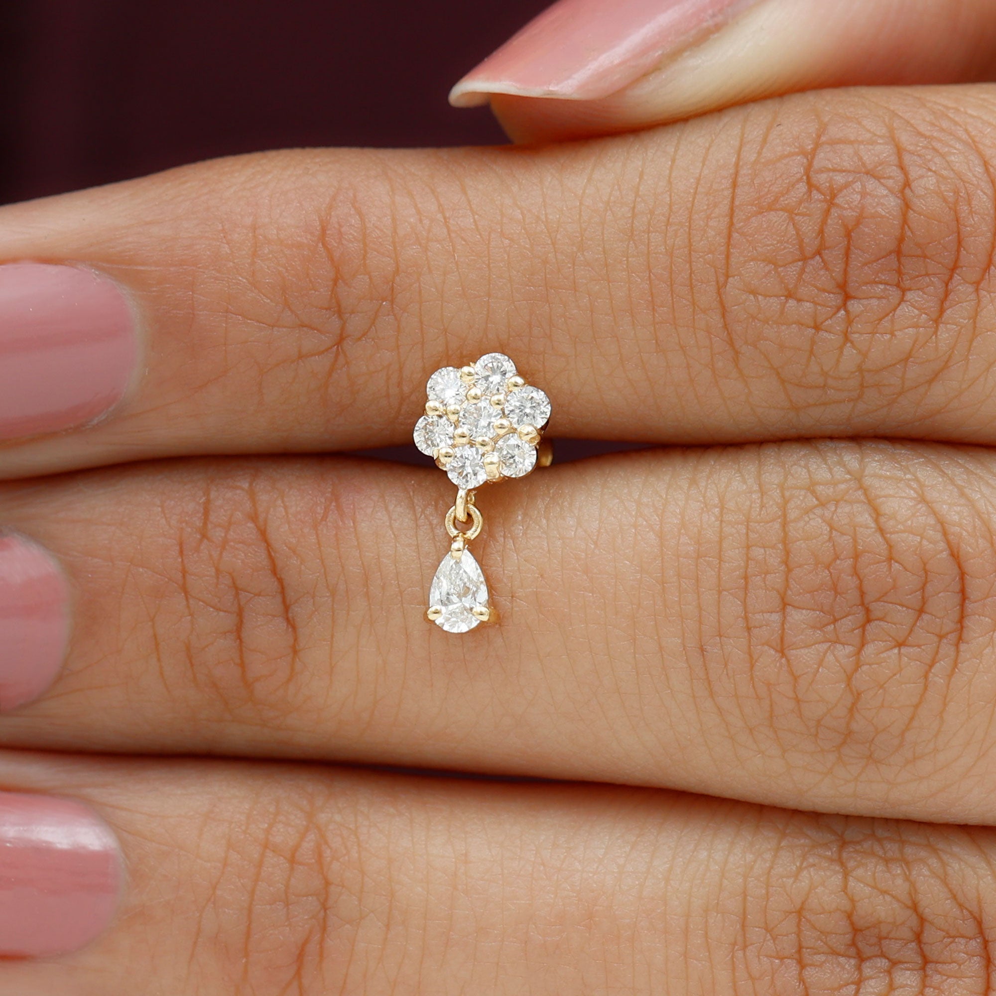 Moissanite Floral Drop Earring for Helix Piercing