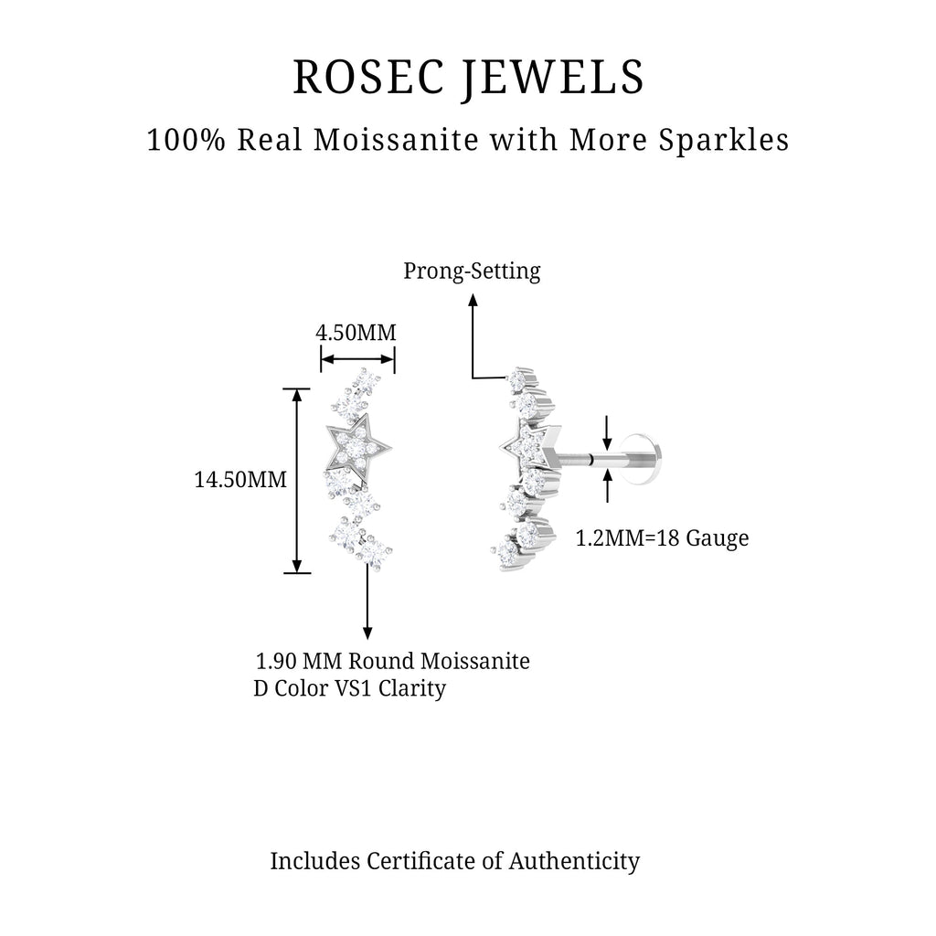 Moissanite Star Crawler Earring for Helix Piercing