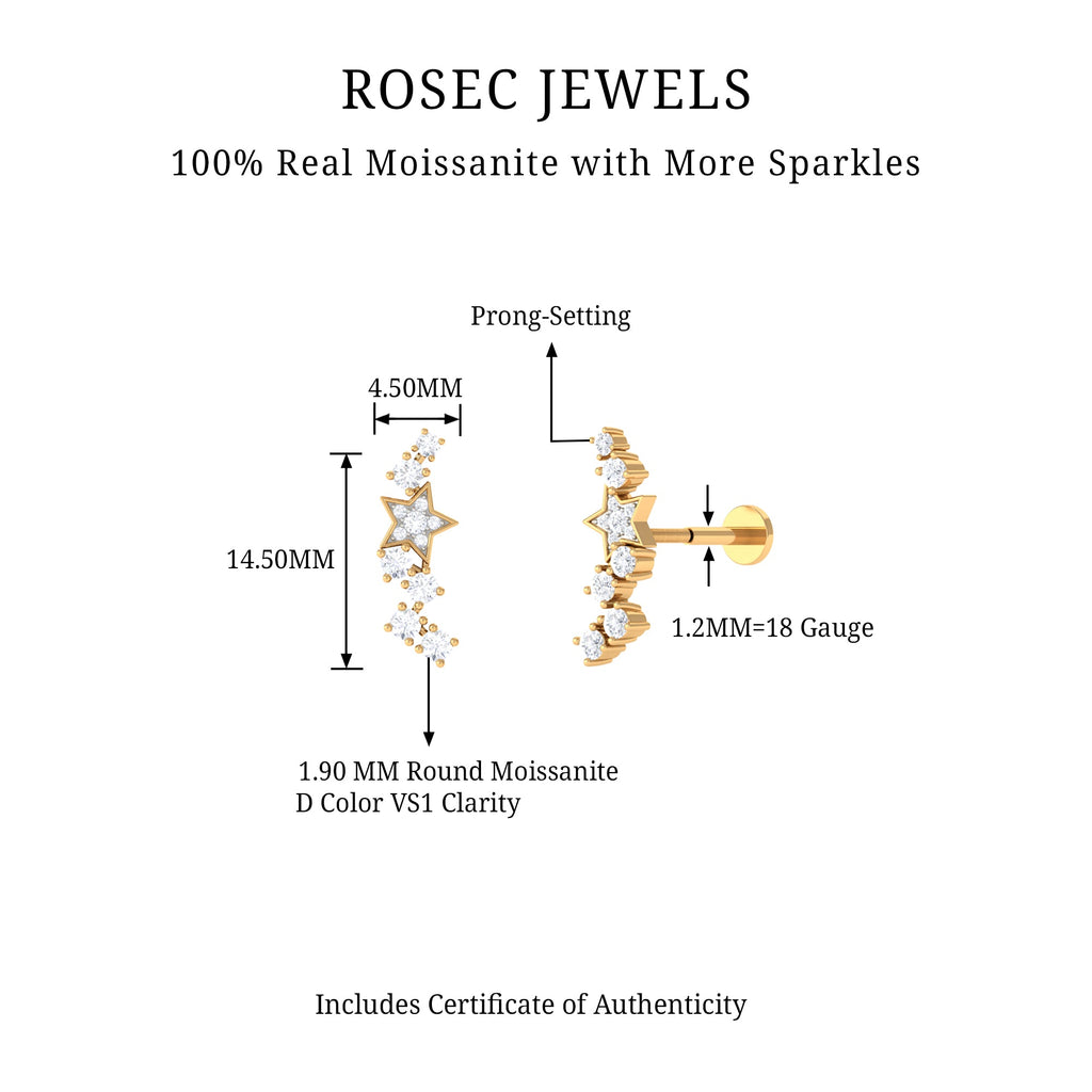Moissanite Star Crawler Earring for Helix Piercing