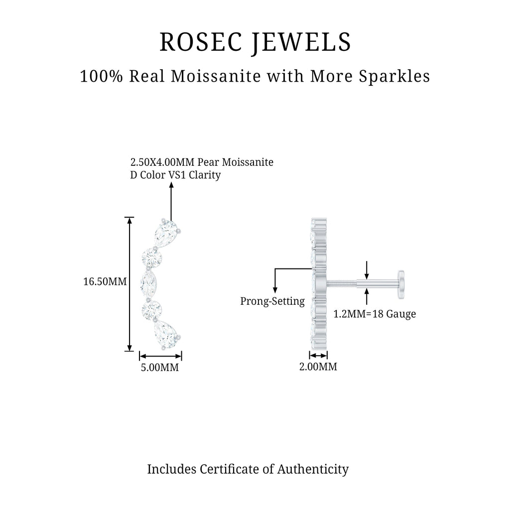Certified Moissanite Curved Crawler Earring for Helix Piercing