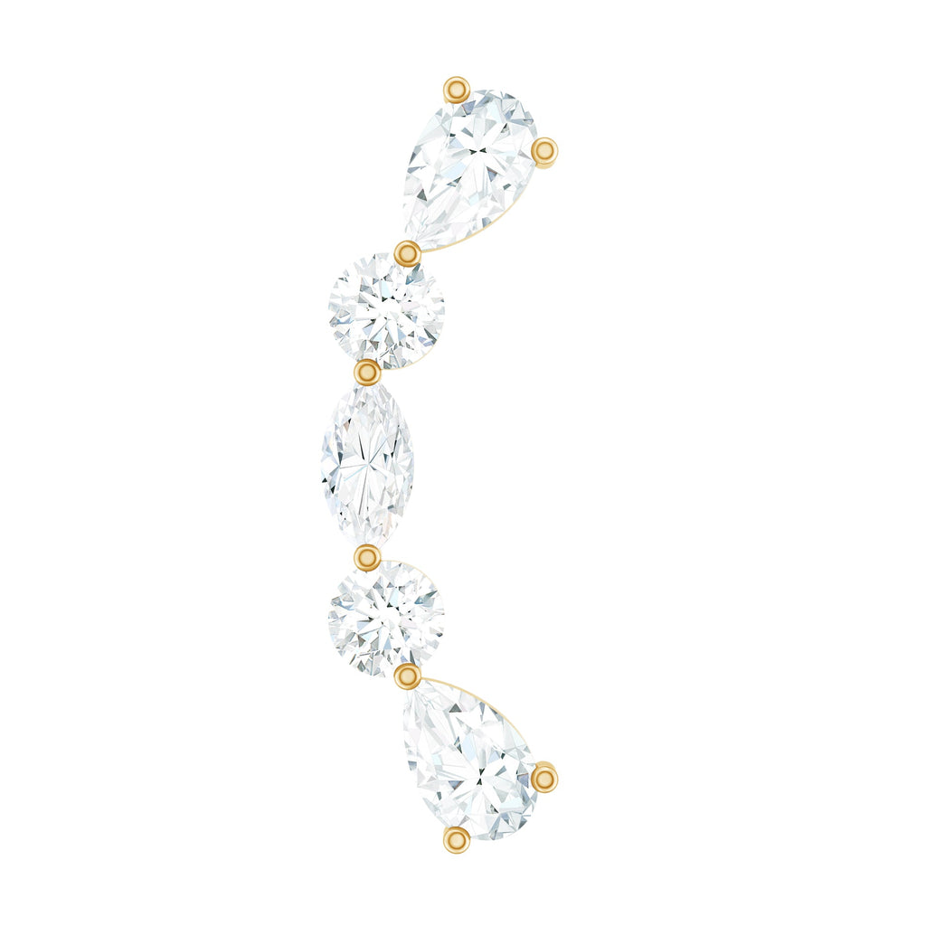 Certified Moissanite Curved Crawler Earring for Helix Piercing