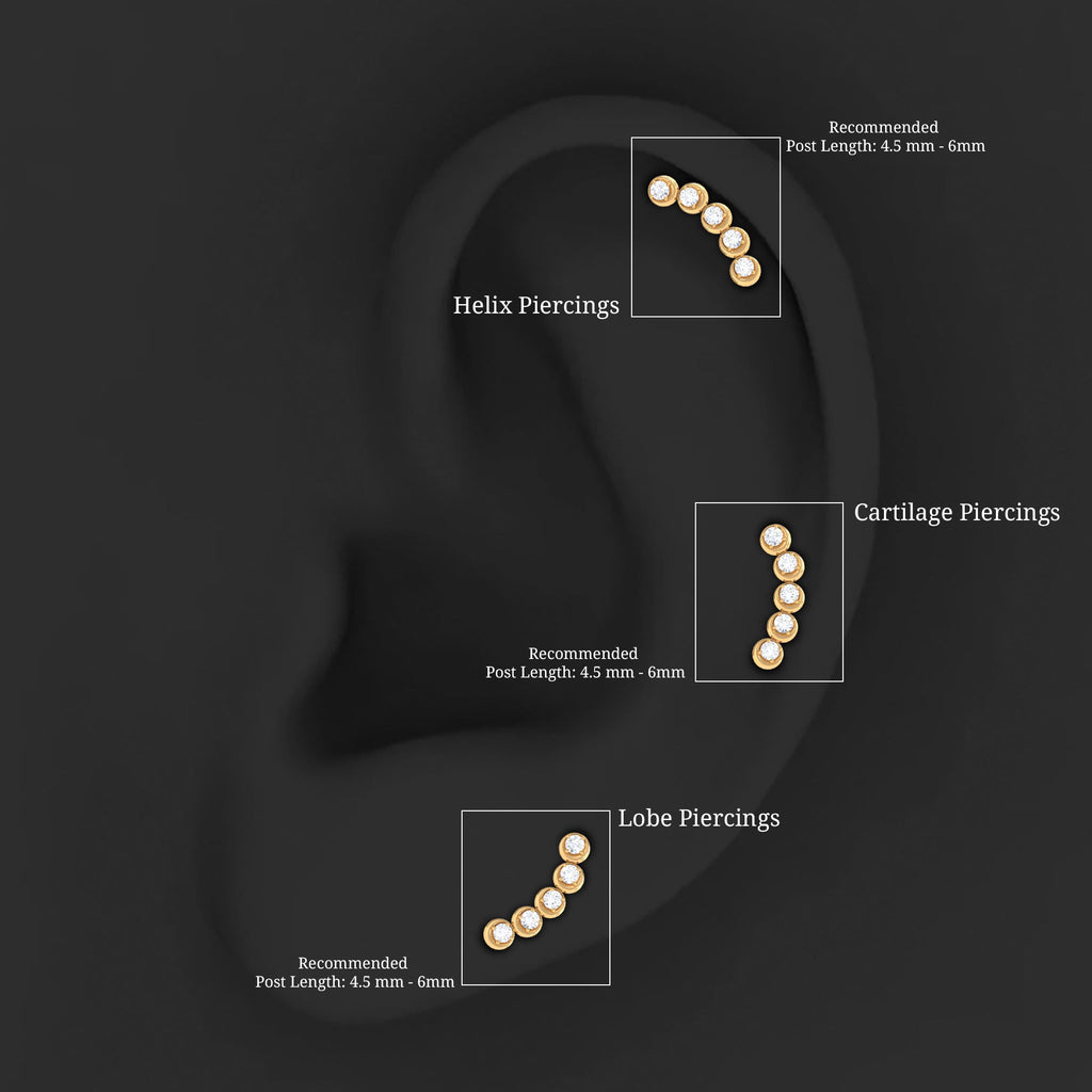 Round Moissanite Gold Crawler Earring for Helix Piercing