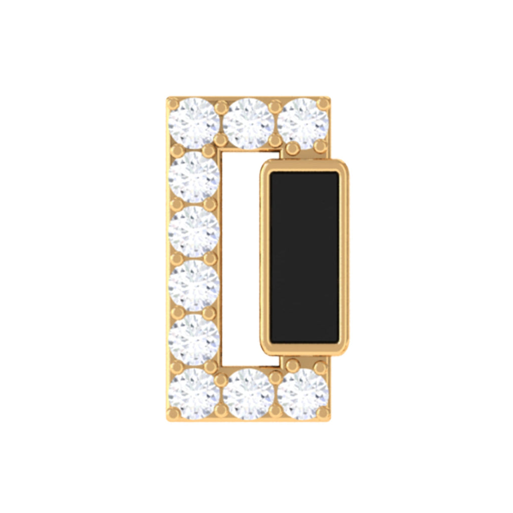 Diamond Gold Bar Tragus Earring with Black Enamel