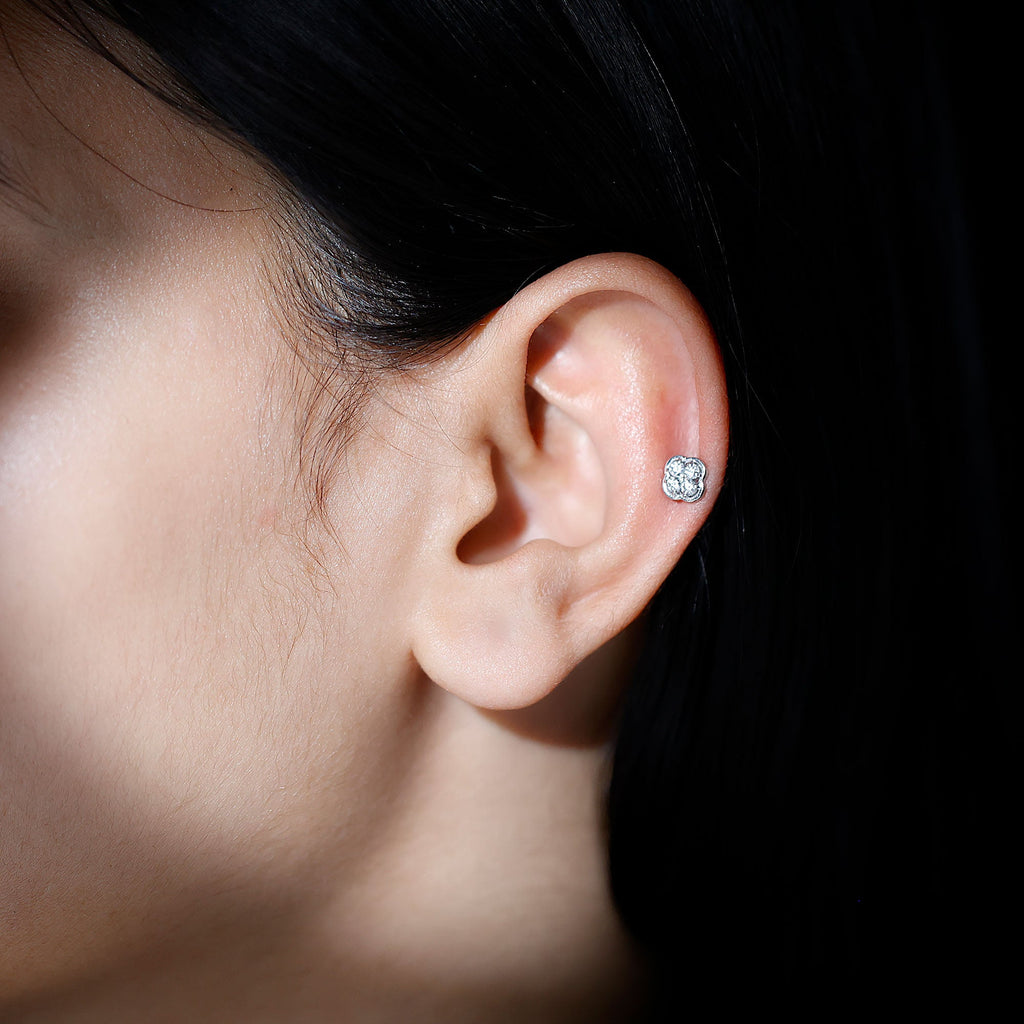 Moissanite Cluster Clover Earring for Helix Piercing