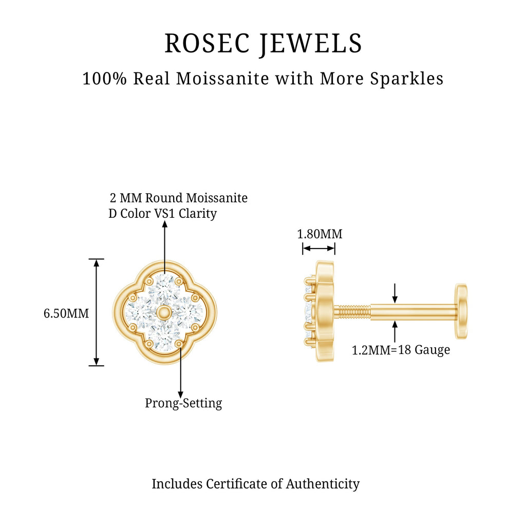 Moissanite Cluster Clover Earring for Helix Piercing