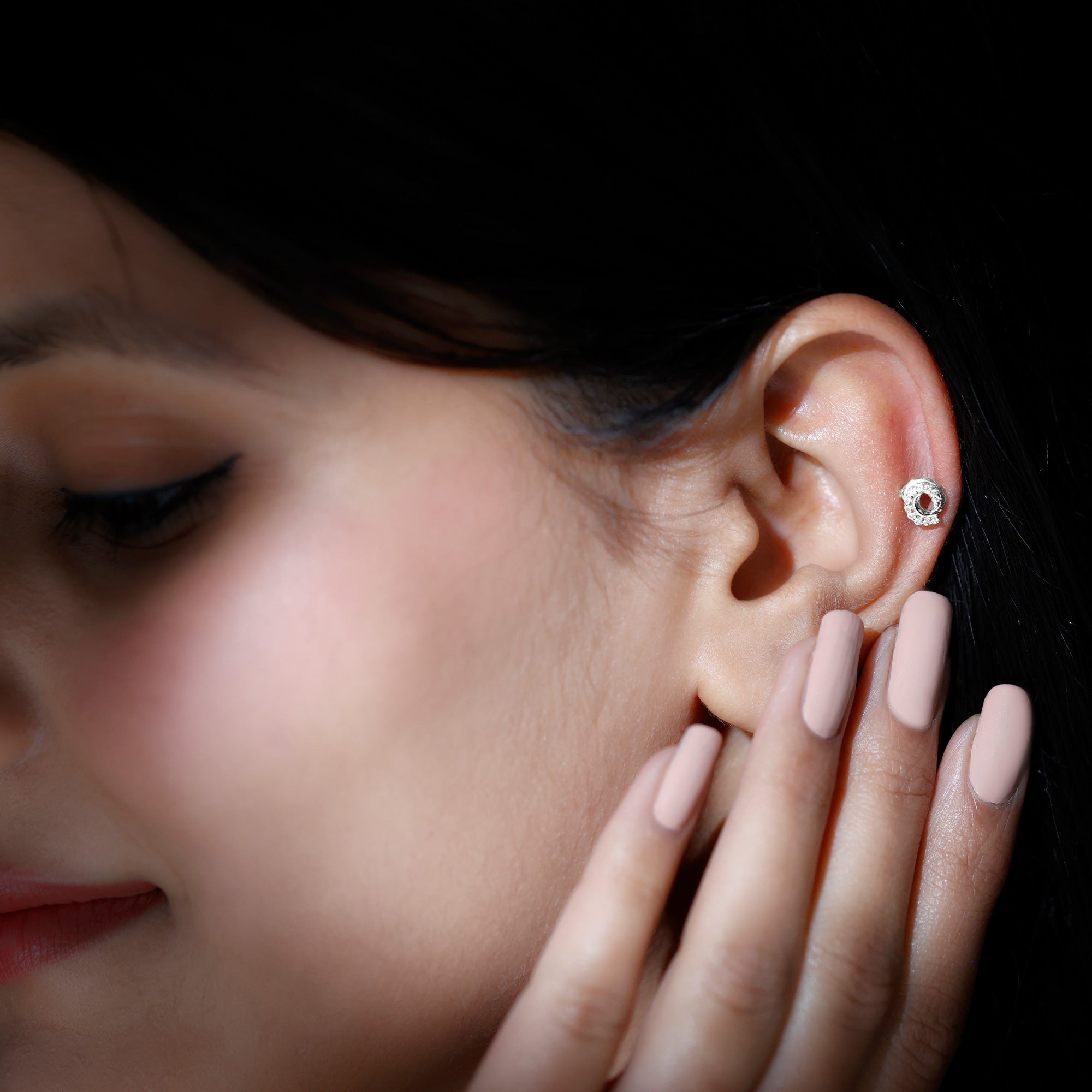 Moissanite Swirl Earring for Second Hole Piercing